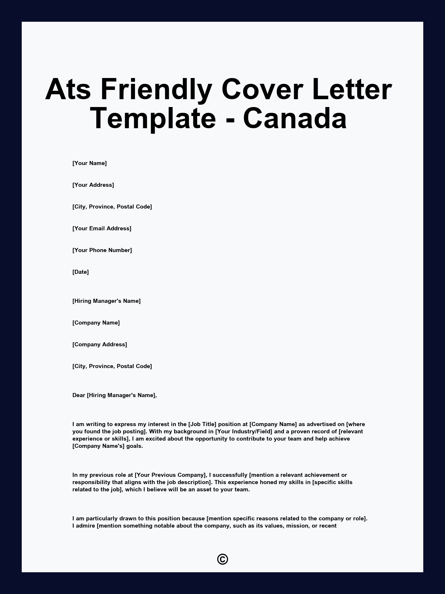 Ats Friendly Cover Letter Template - Canada