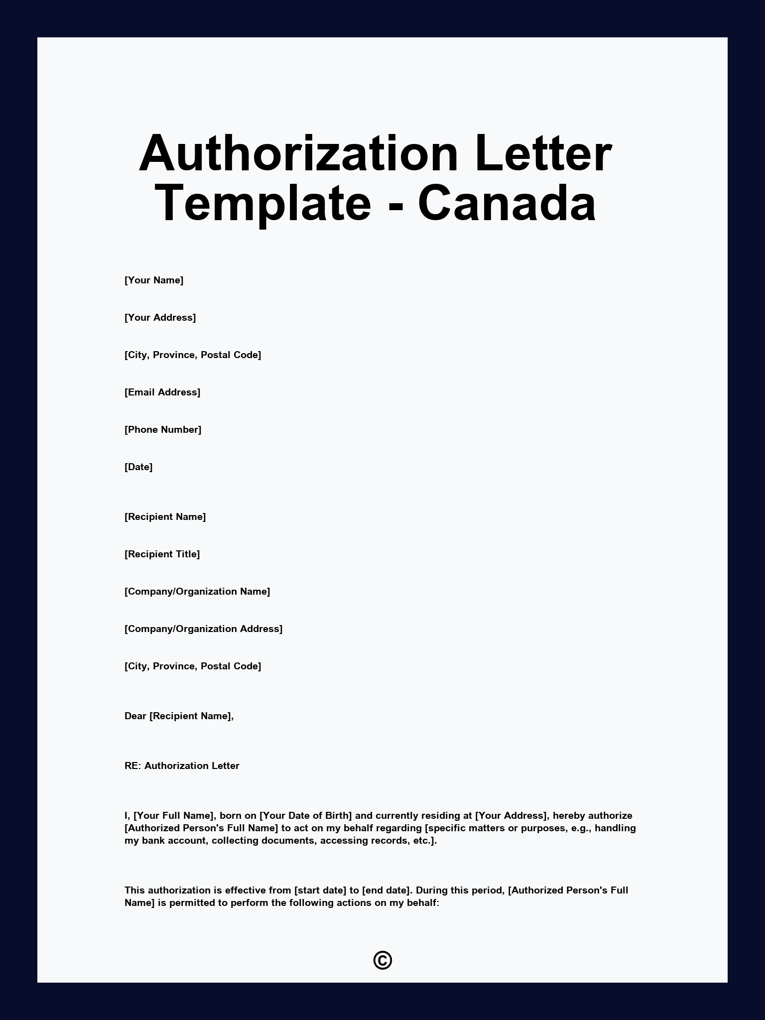 Authorization Letter Template - Canada