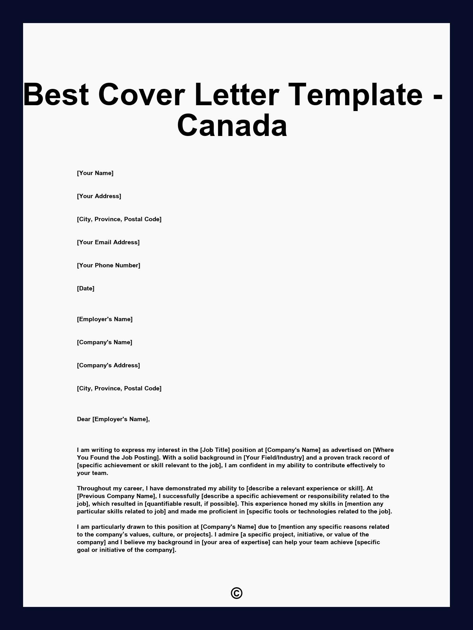 Best Cover Letter Template - Canada