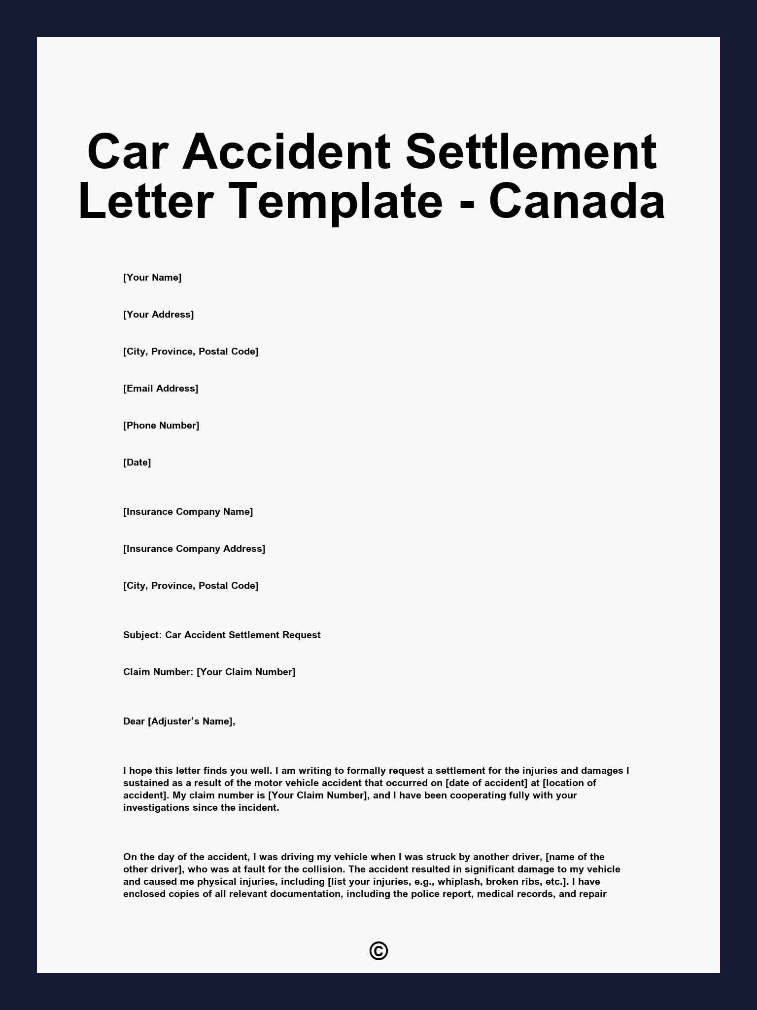 Car Accident Settlement Letter Template - Canada