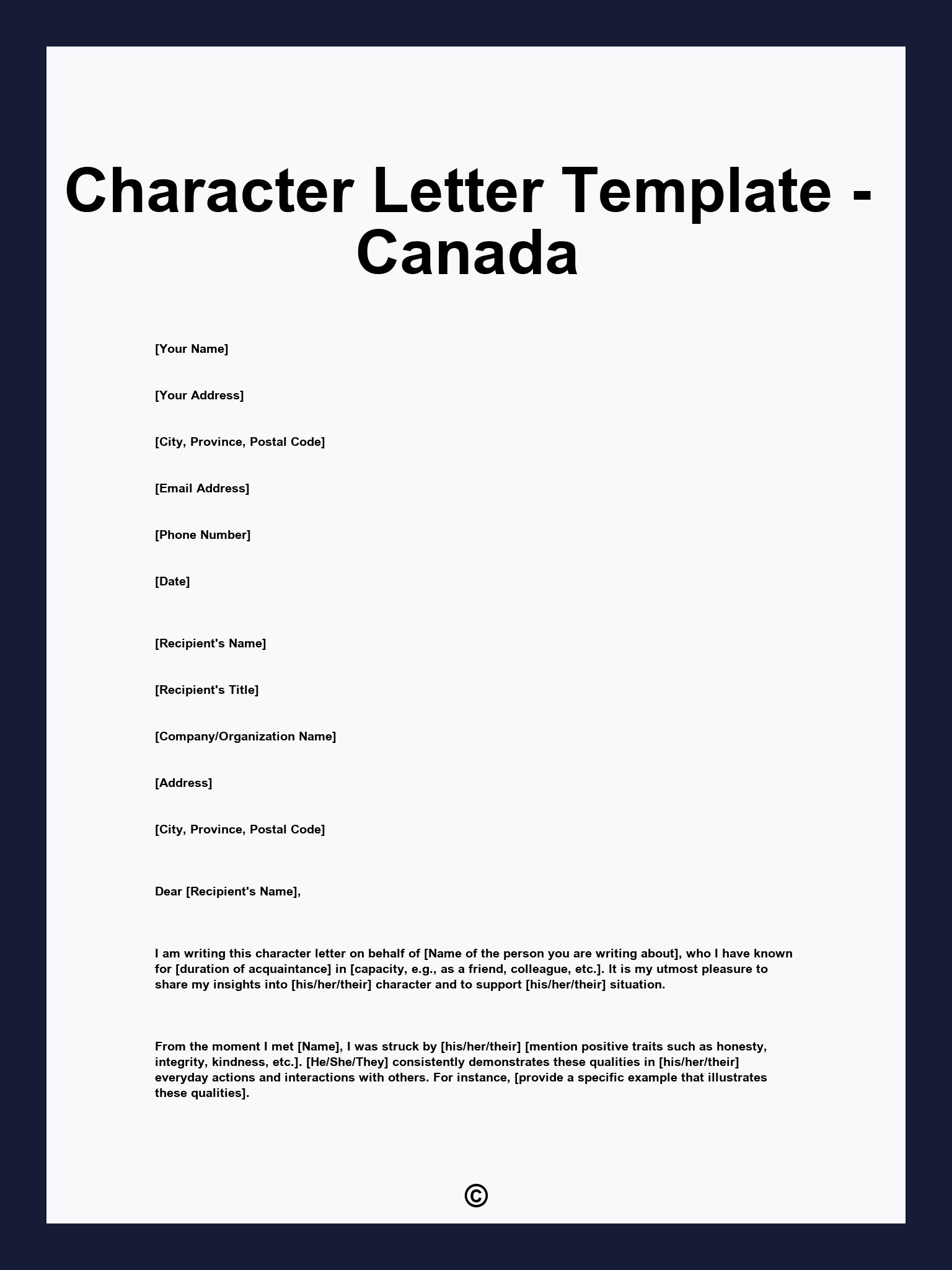 Character Letter Template - Canada