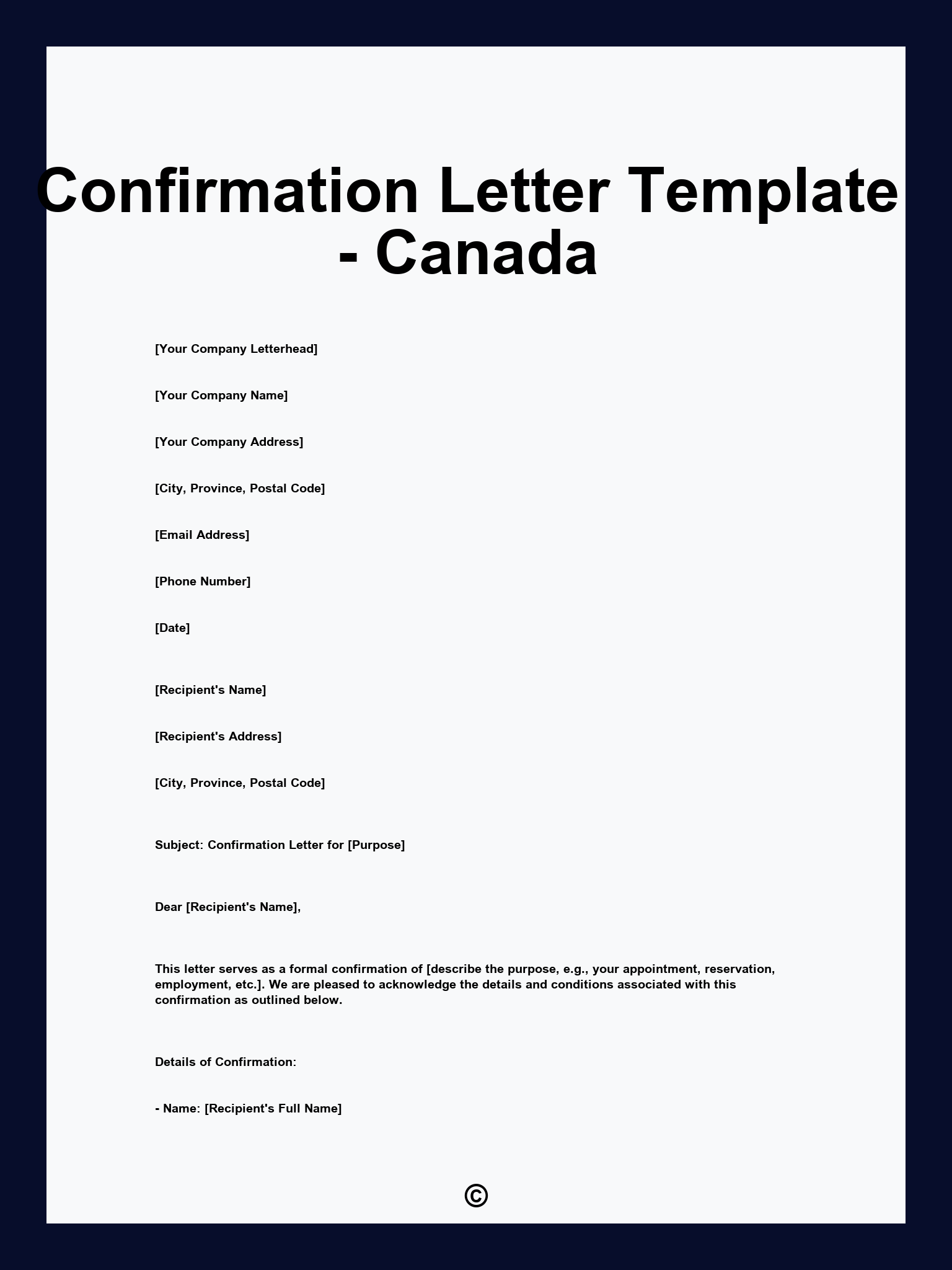 Confirmation Letter Template - Canada
