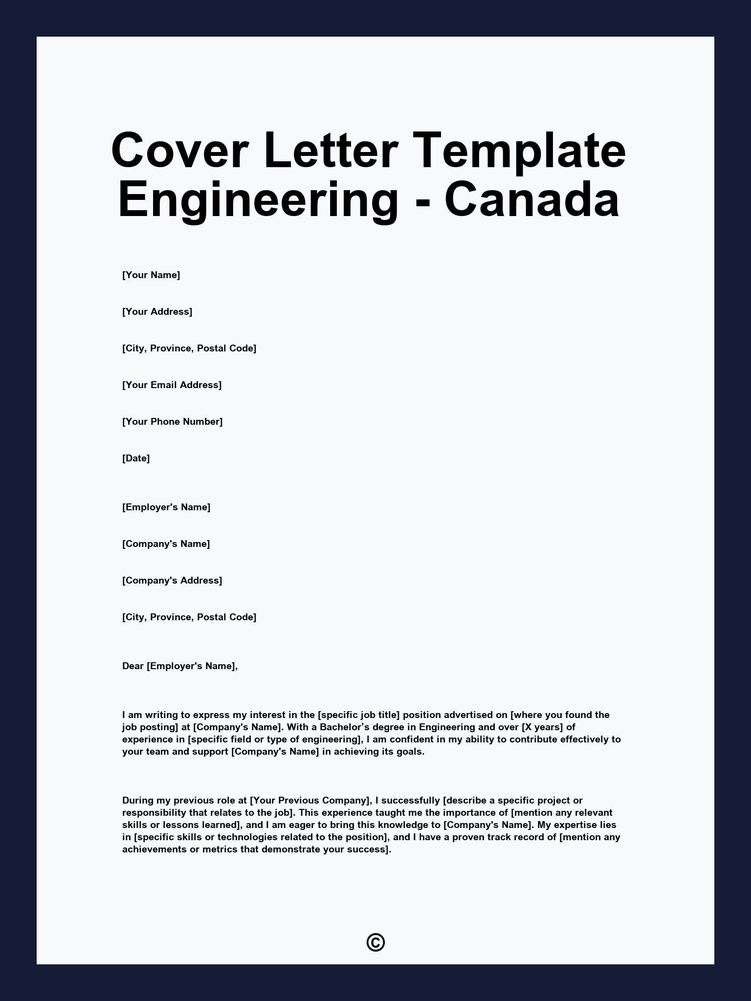 Cover Letter Template Engineering - Canada