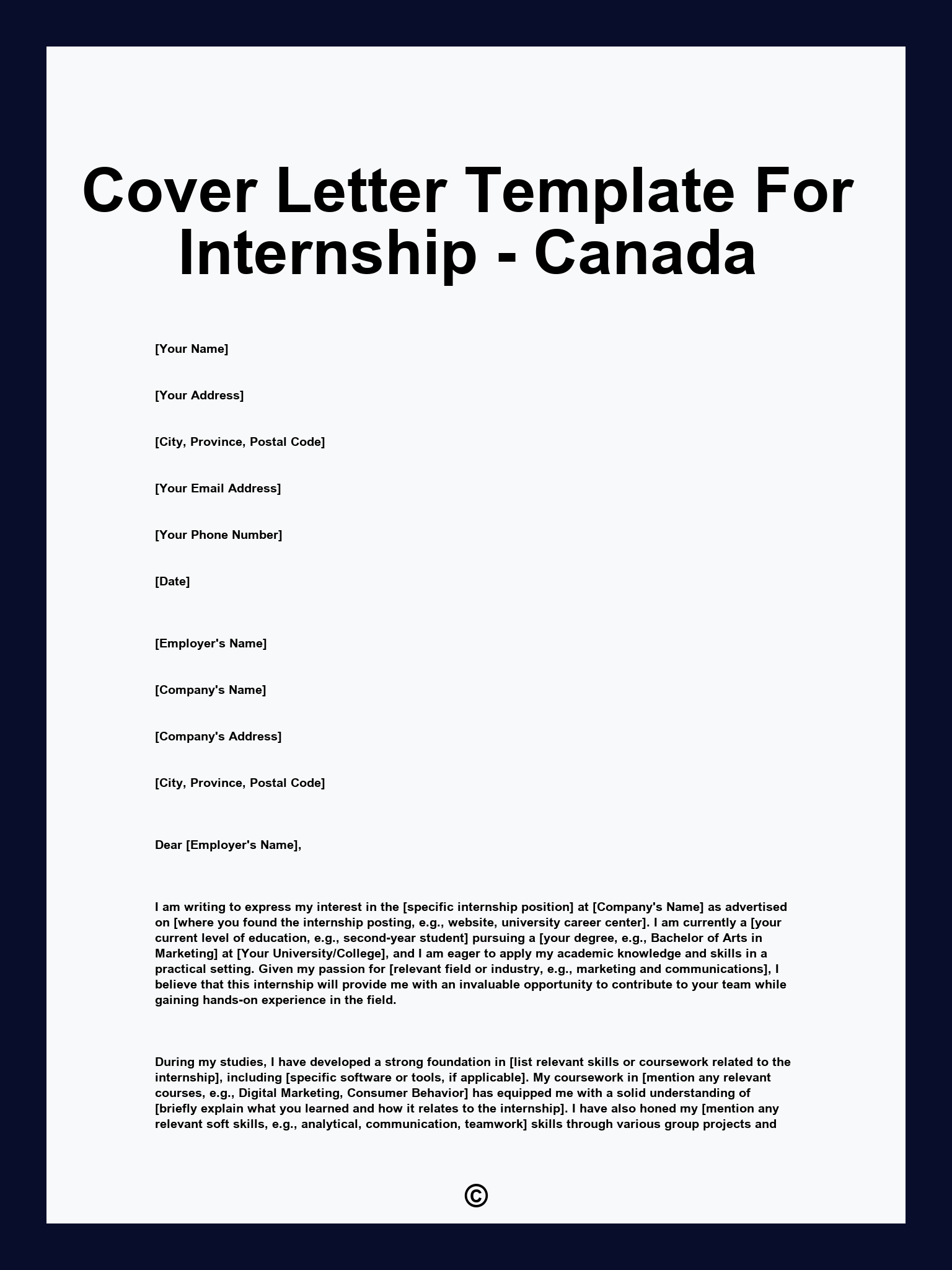 Cover Letter Template For Internship - Canada