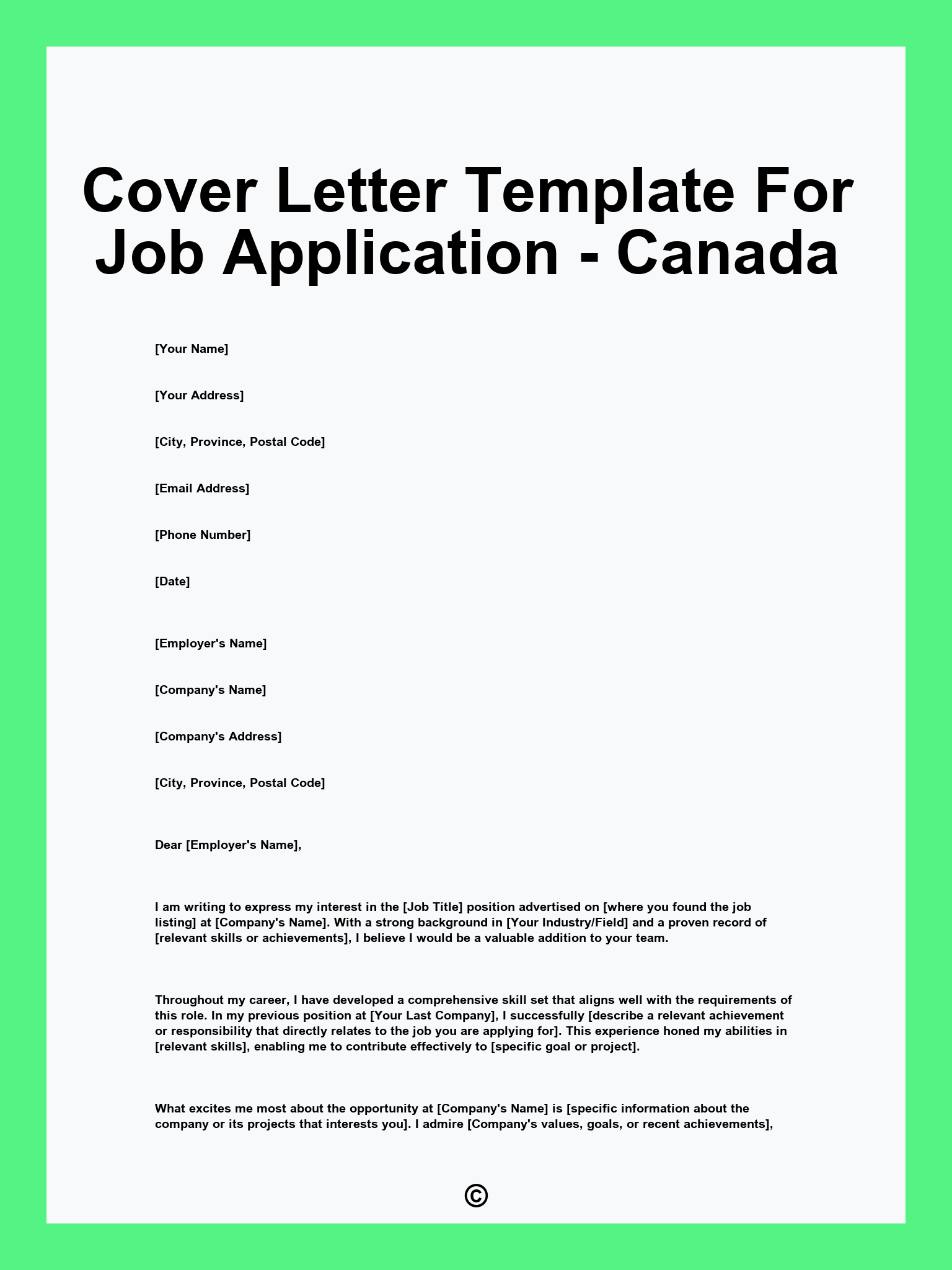 Cover Letter Template For Job Application - Canada