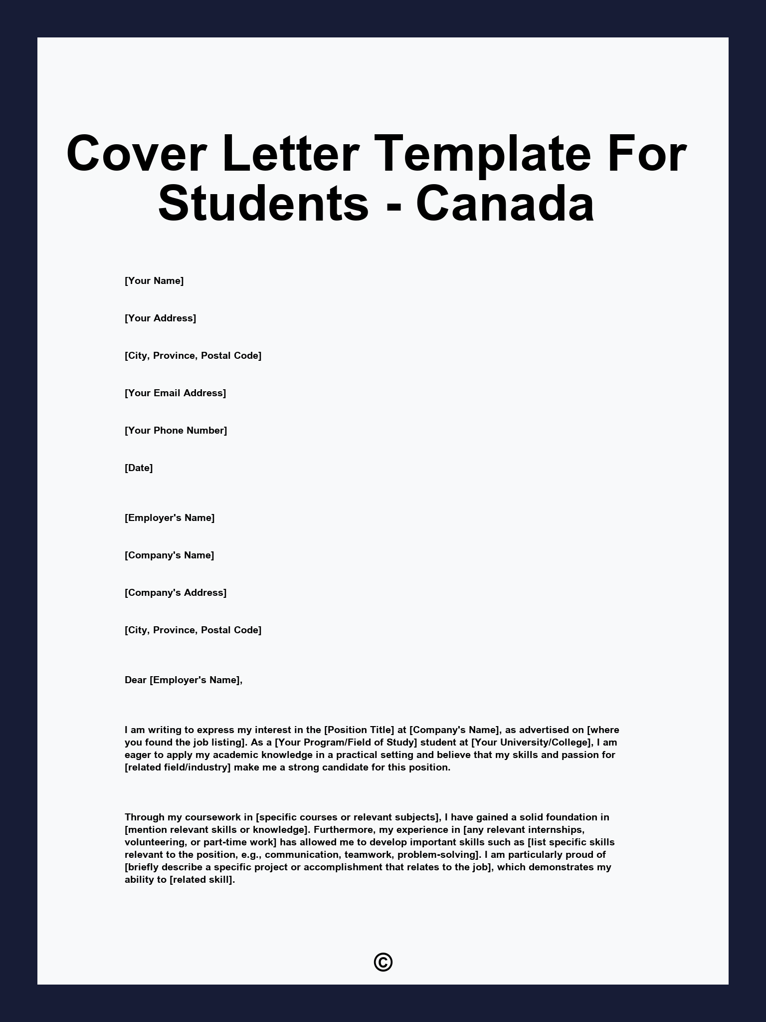Cover Letter Template For Students - Canada