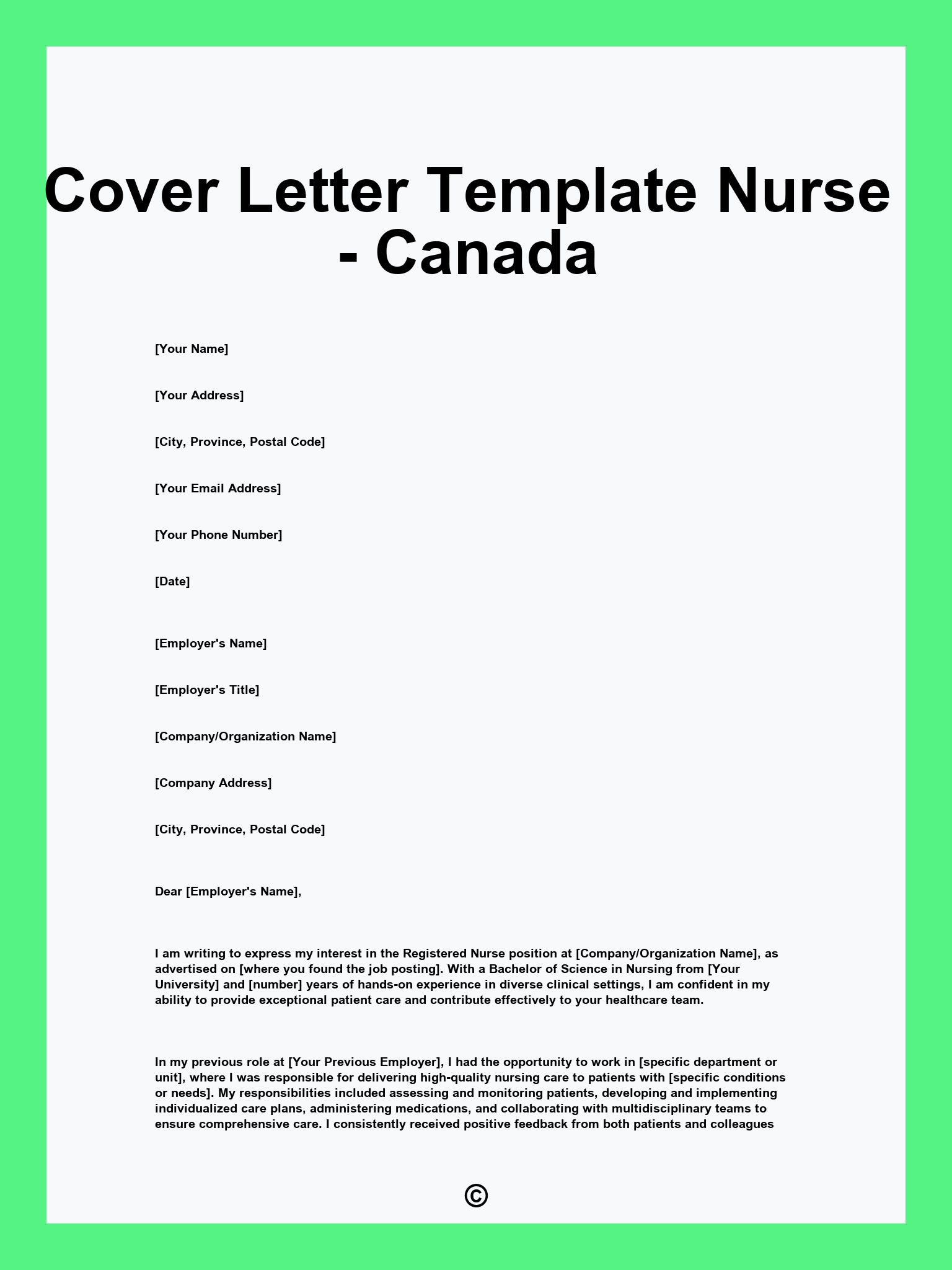 Cover Letter Template Nurse - Canada