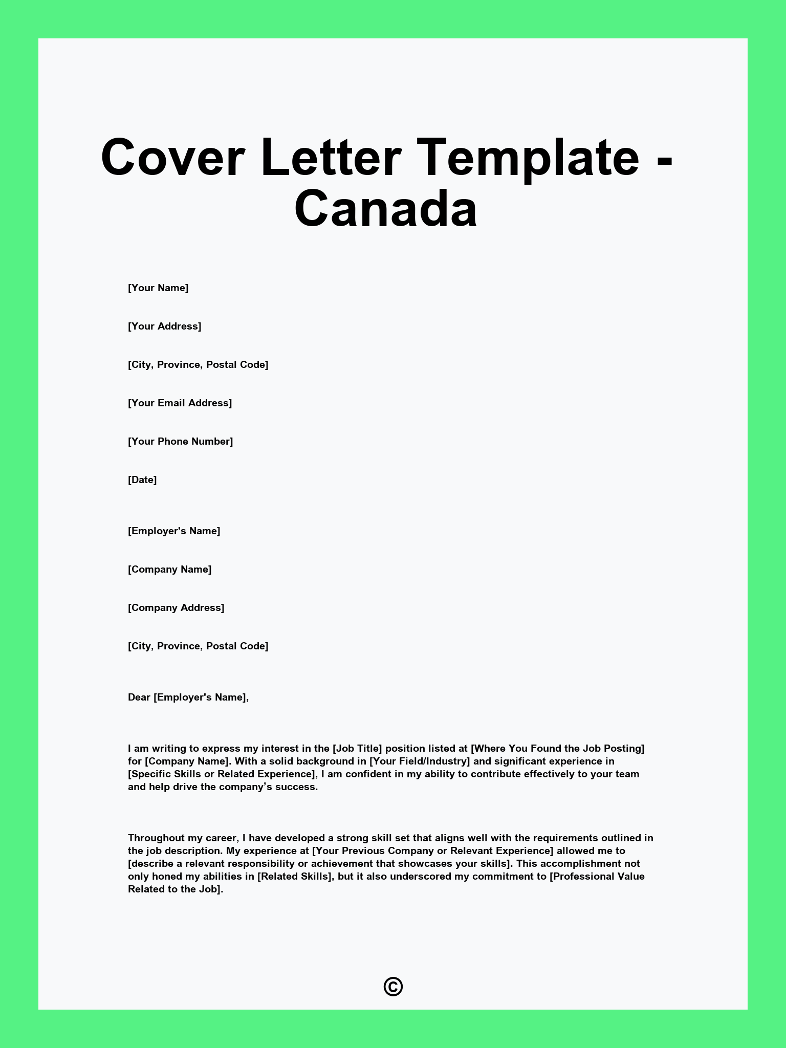 Cover Letter Template - Canada