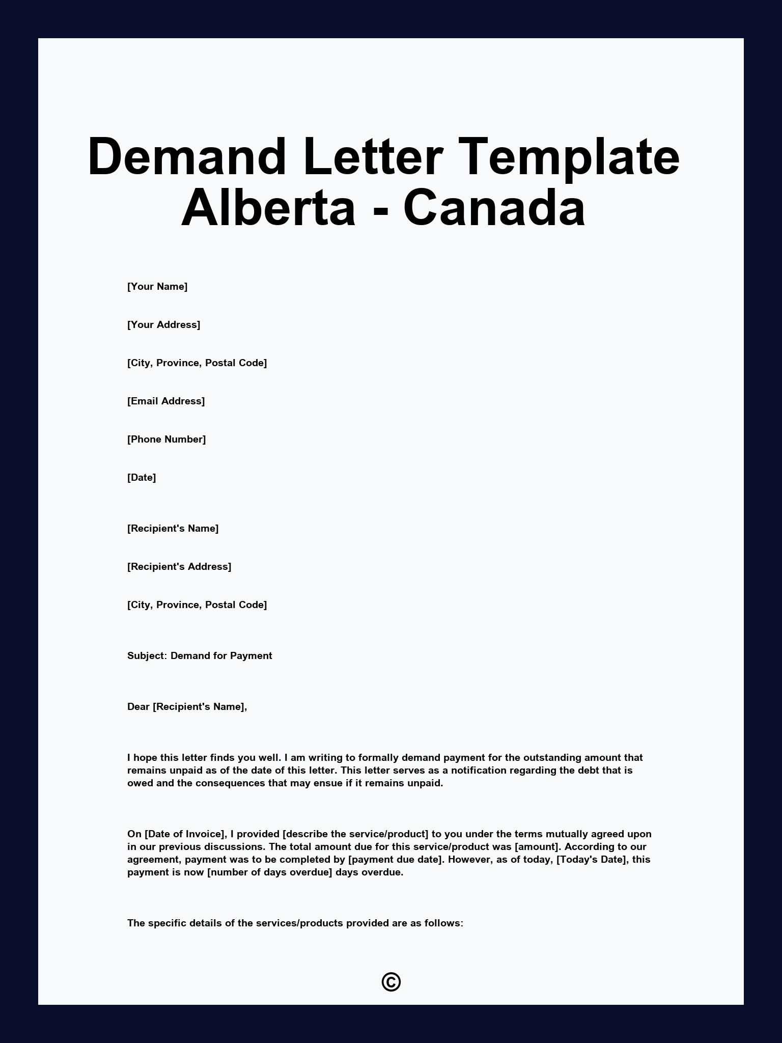 Demand Letter Template Alberta - Canada