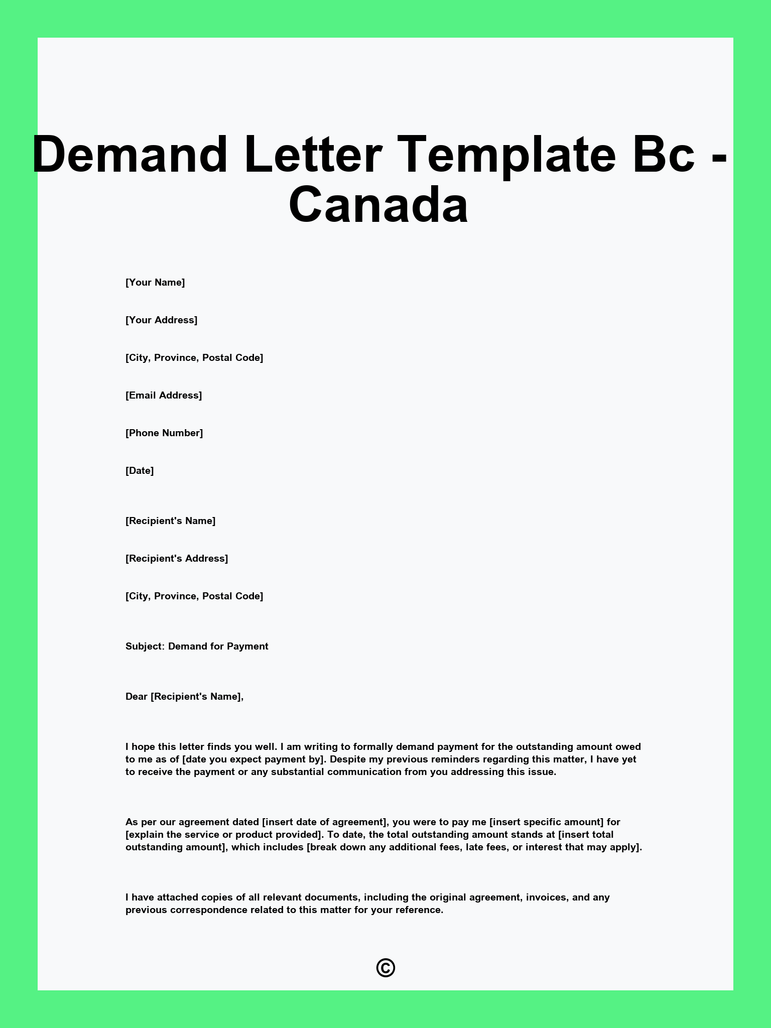 Demand Letter Template Bc - Canada