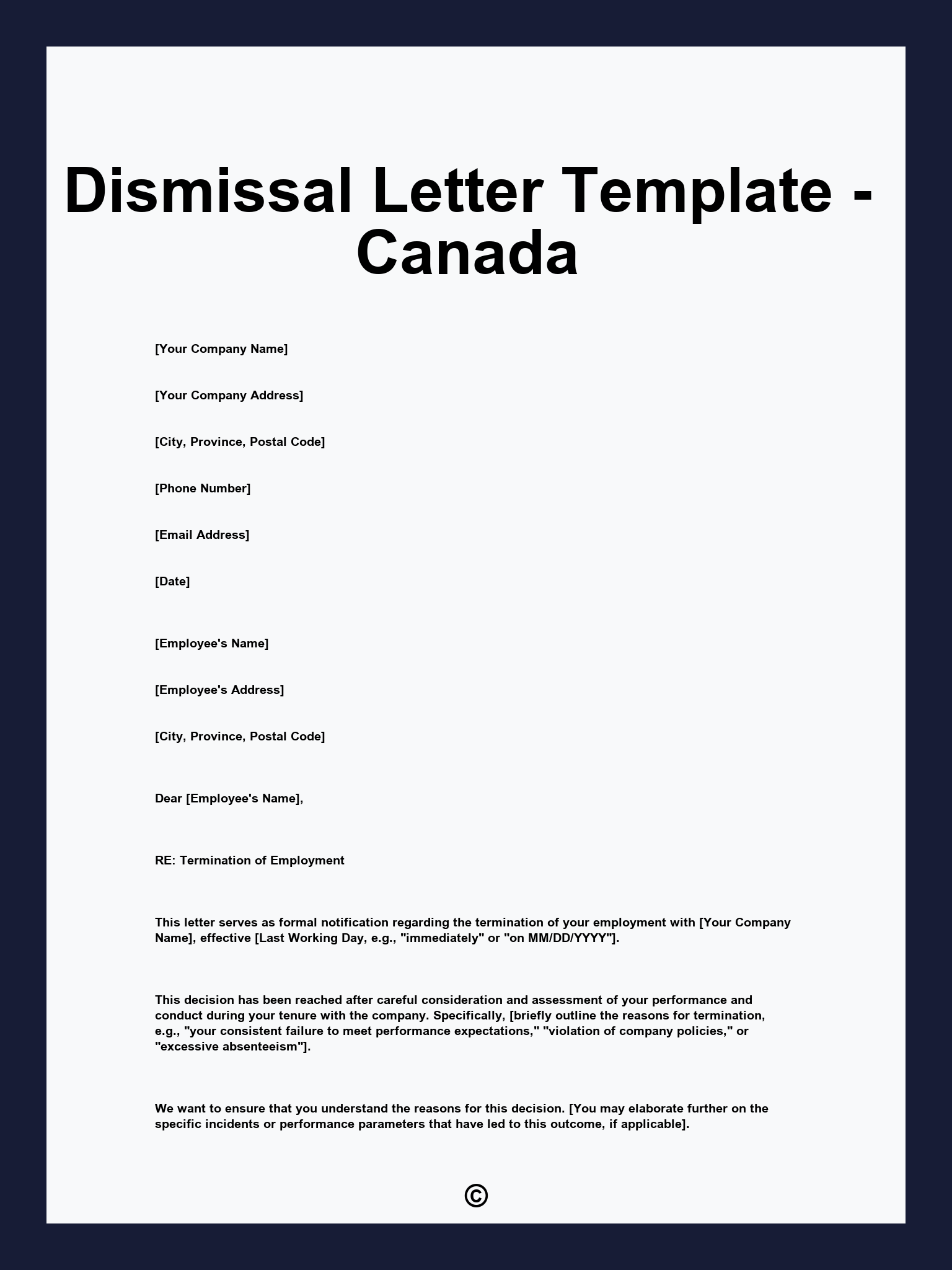 Dismissal Letter Template - Canada