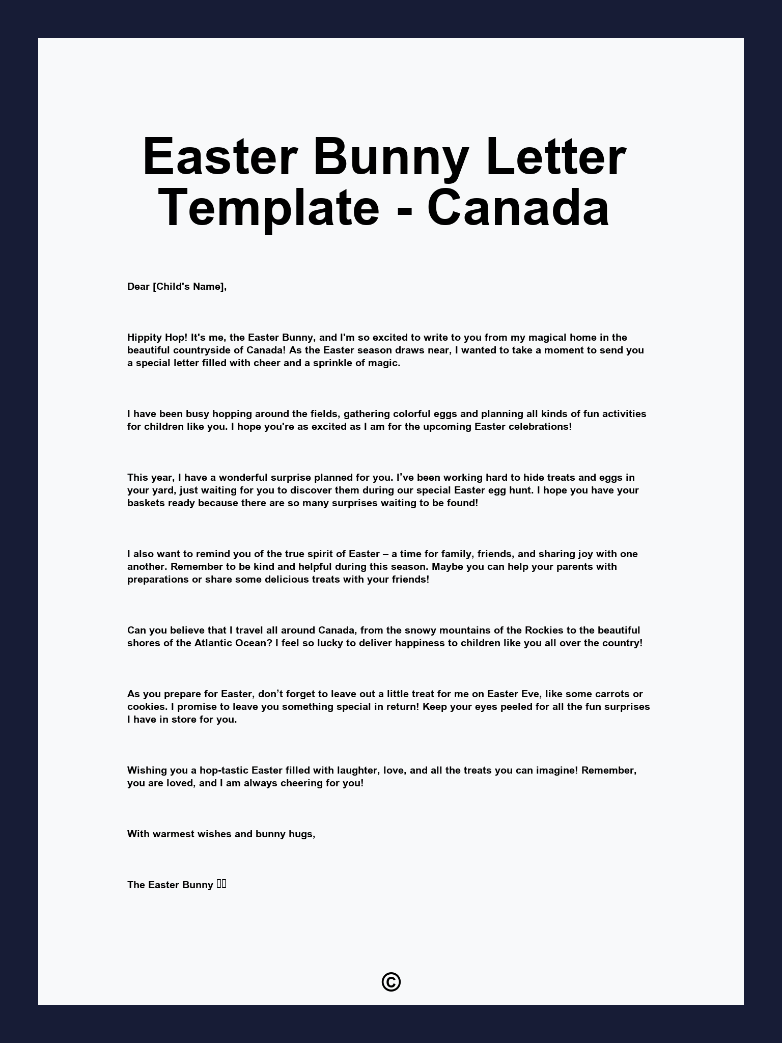 Easter Bunny Letter Template - Canada