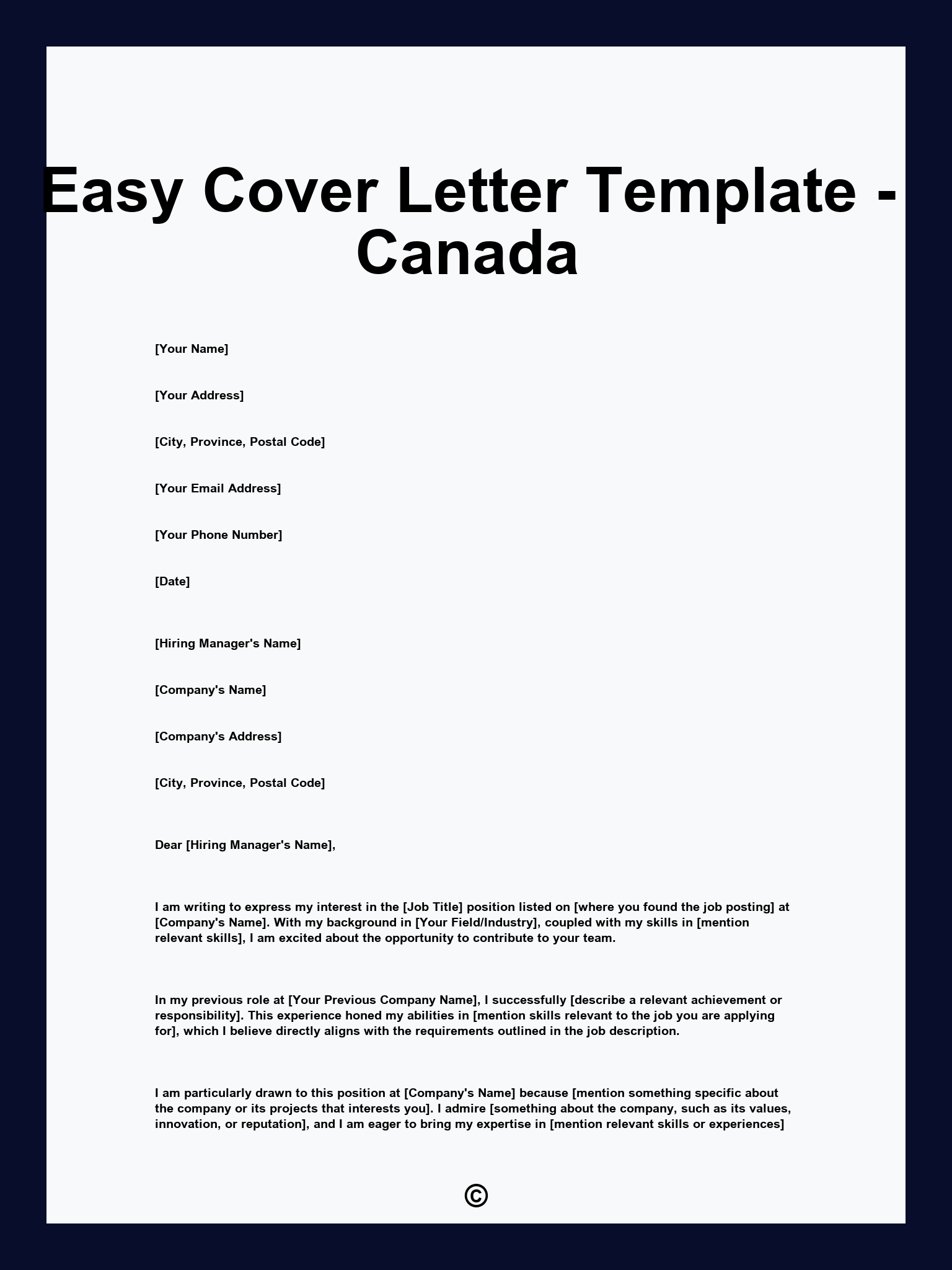 Easy Cover Letter Template - Canada