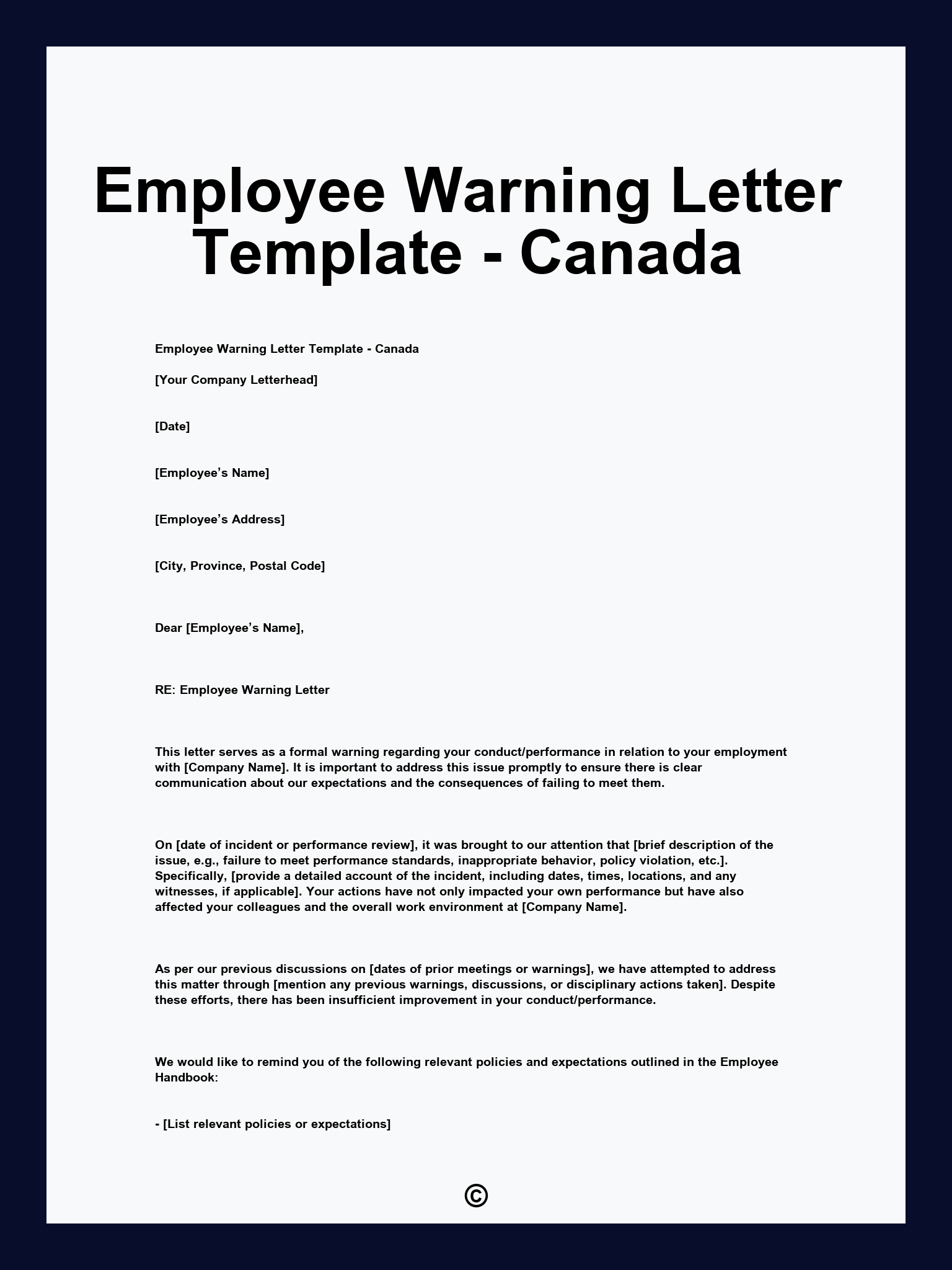 Employee Warning Letter Template - Canada