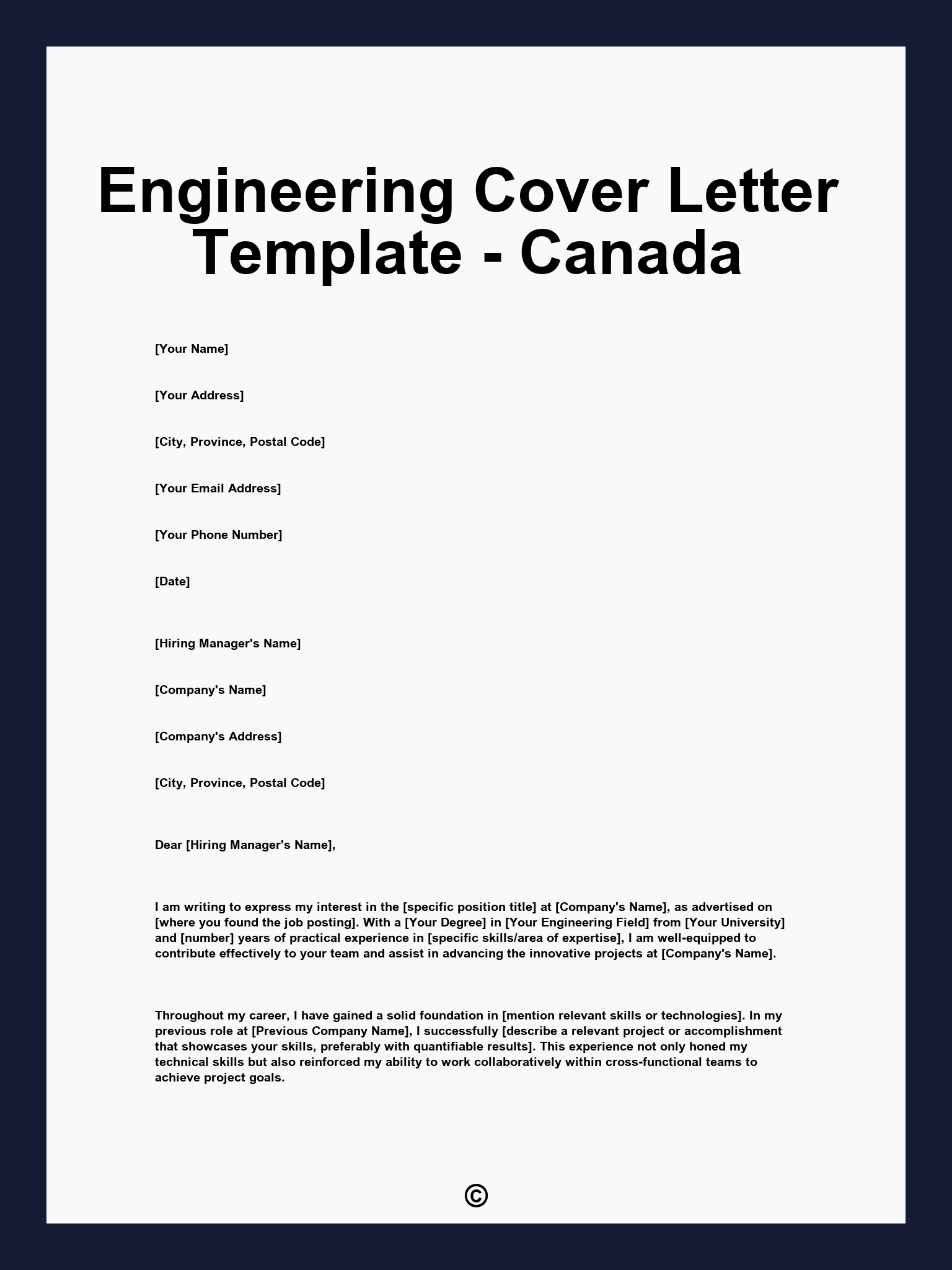 Engineering Cover Letter Template - Canada