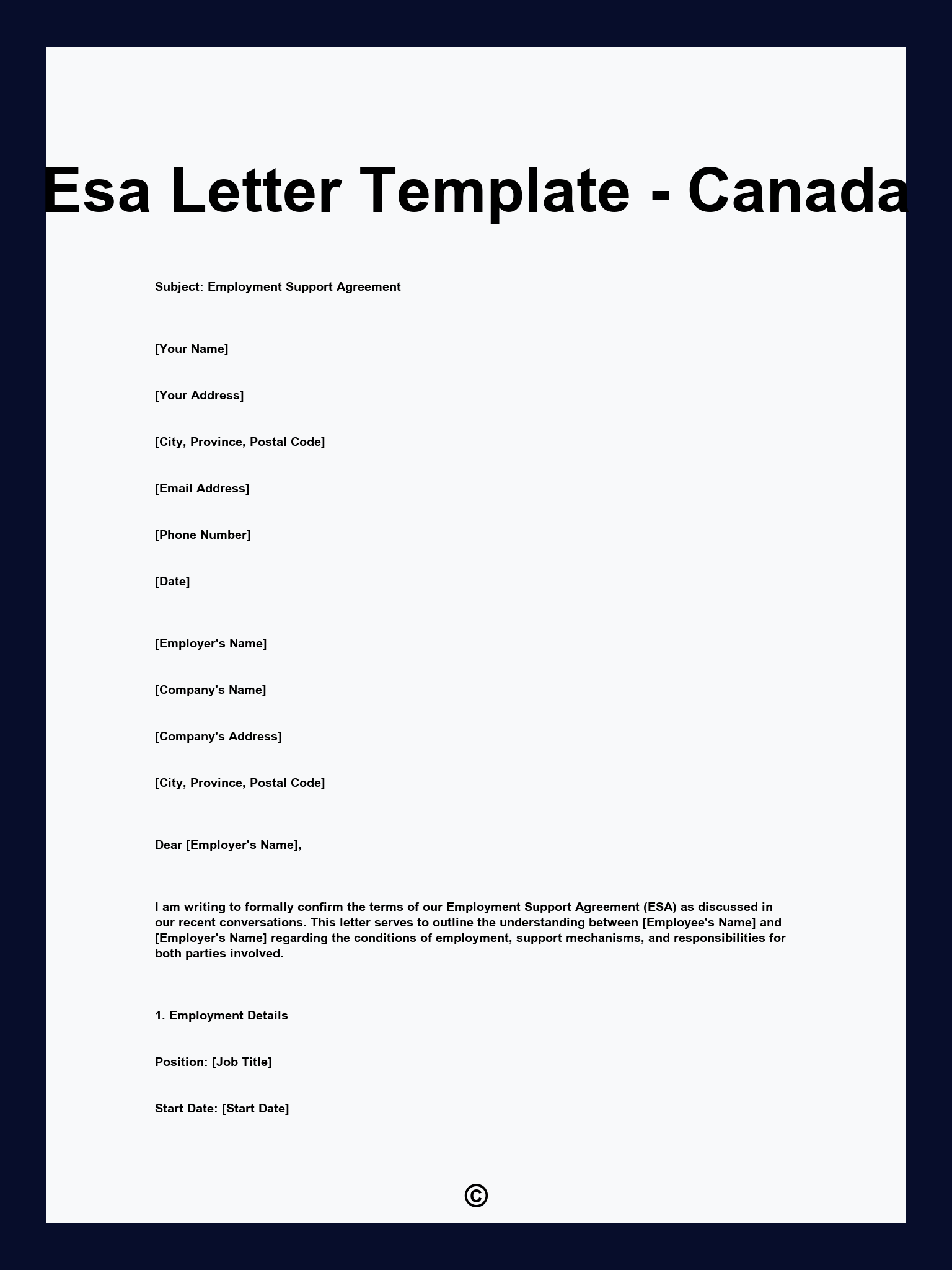 Esa Letter Template - Canada