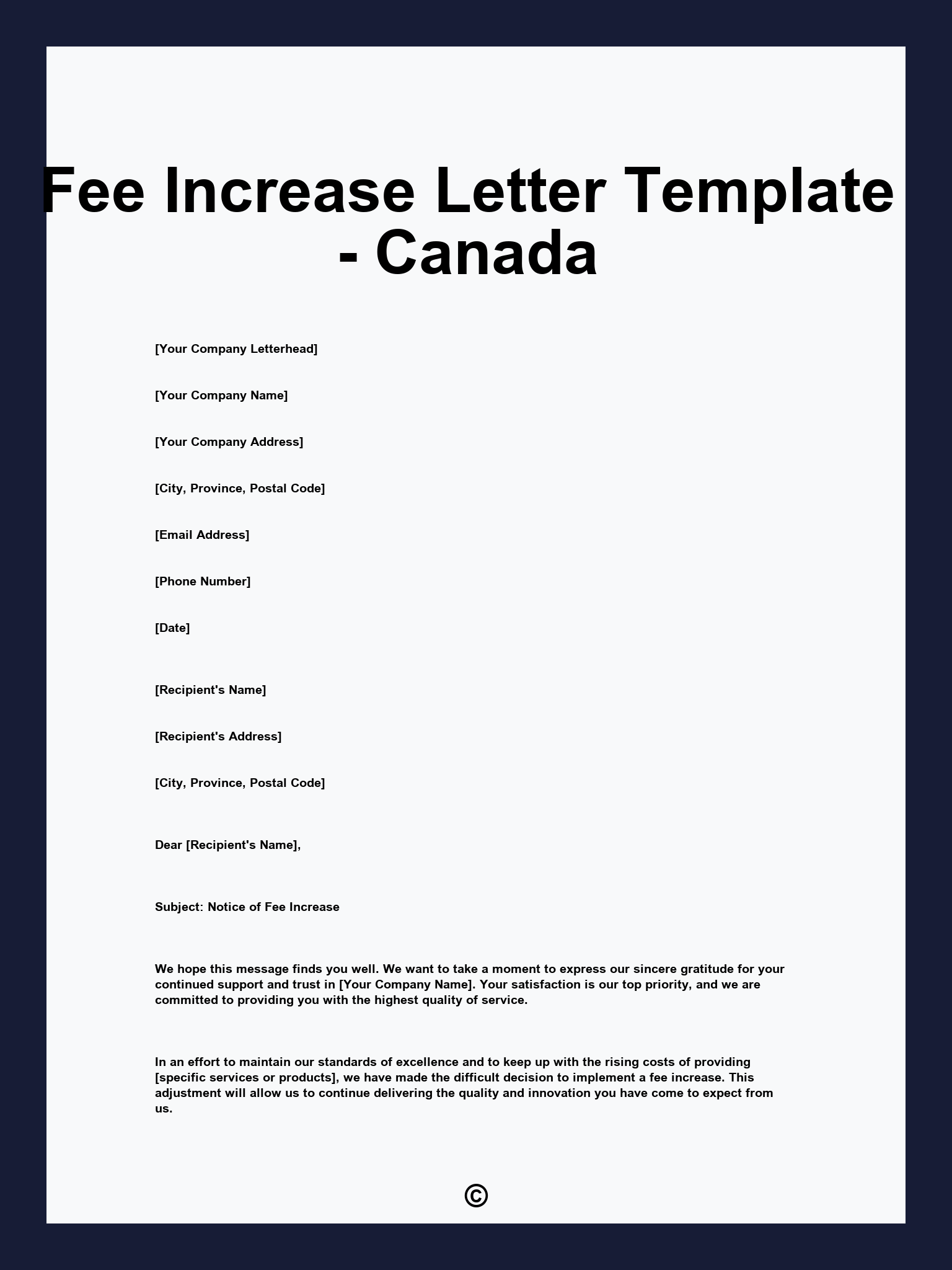 Fee Increase Letter Template - Canada