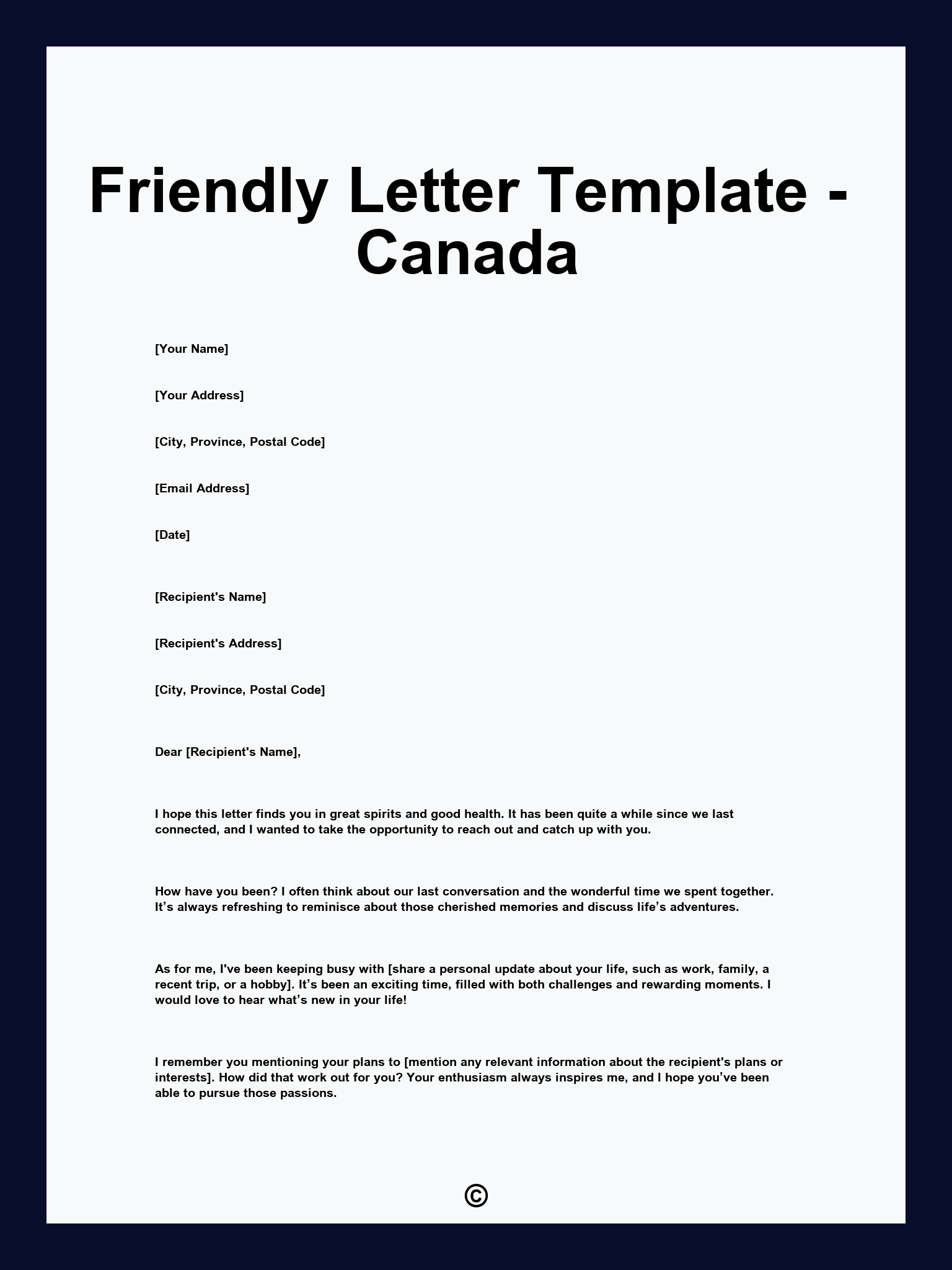 Friendly Letter Template - Canada