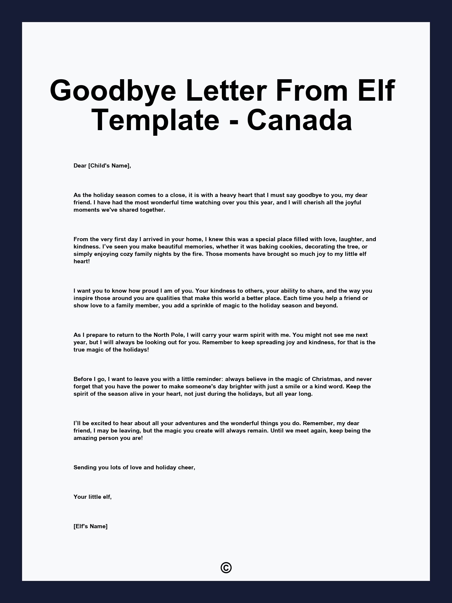 Goodbye Letter From Elf Template - Canada