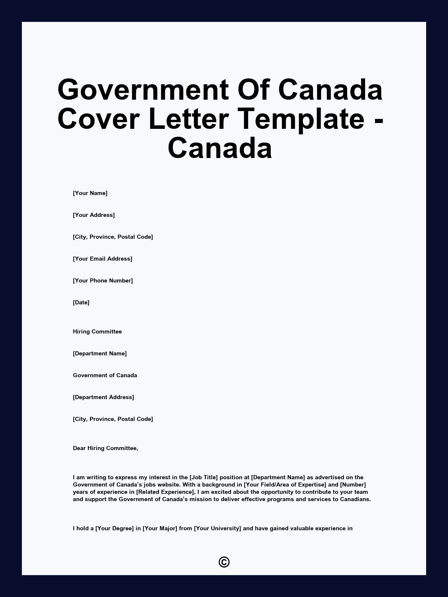 Government Of Canada Cover Letter Template - Canada