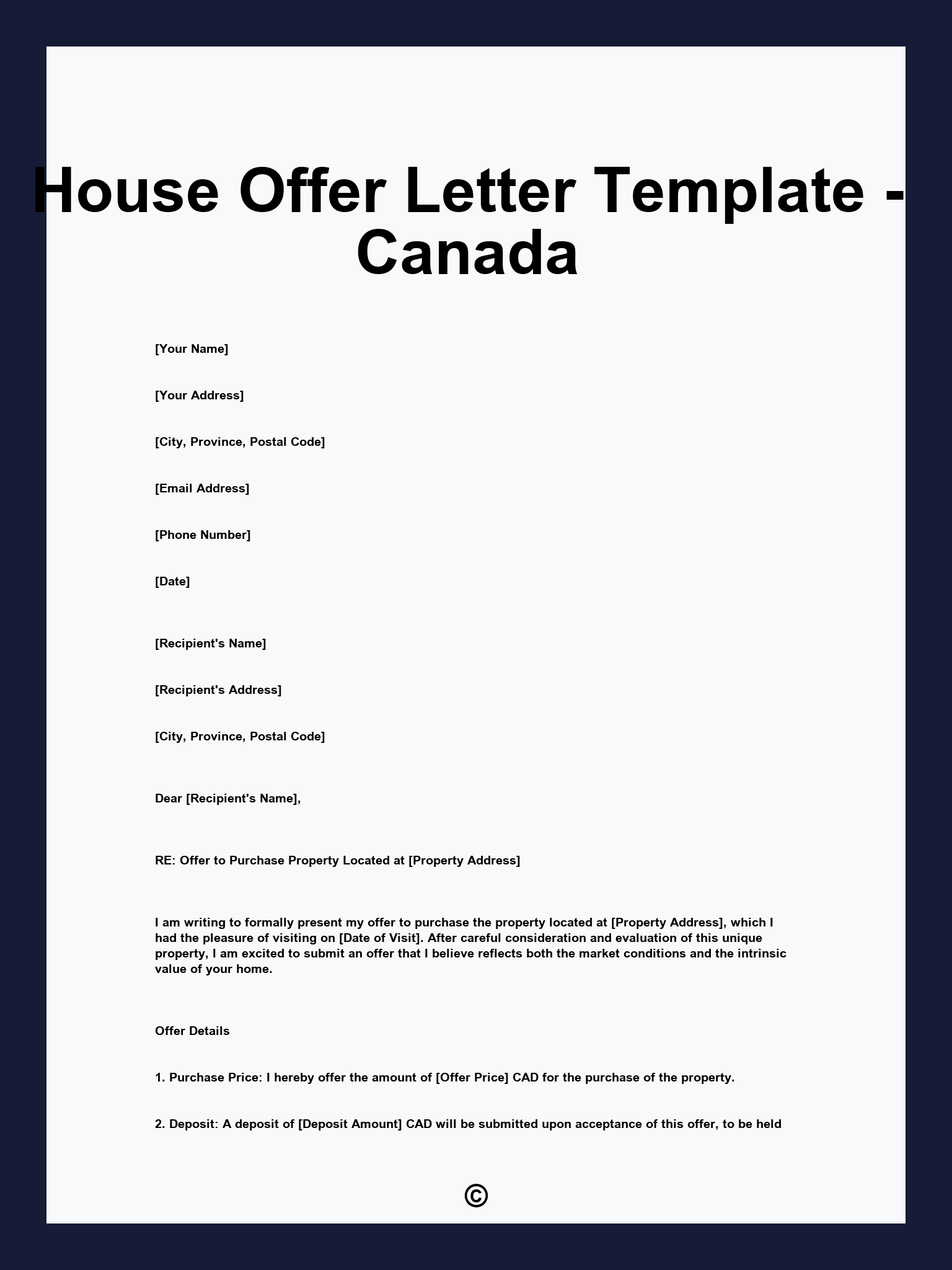House Offer Letter Template - Canada