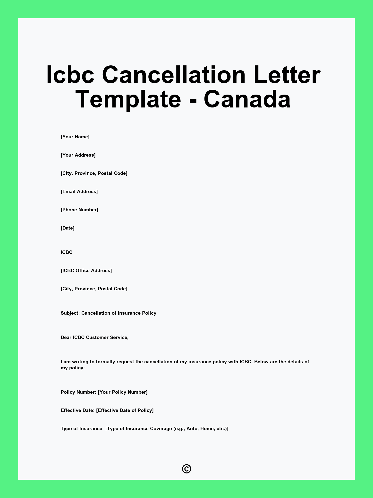 Icbc Cancellation Letter Template - Canada