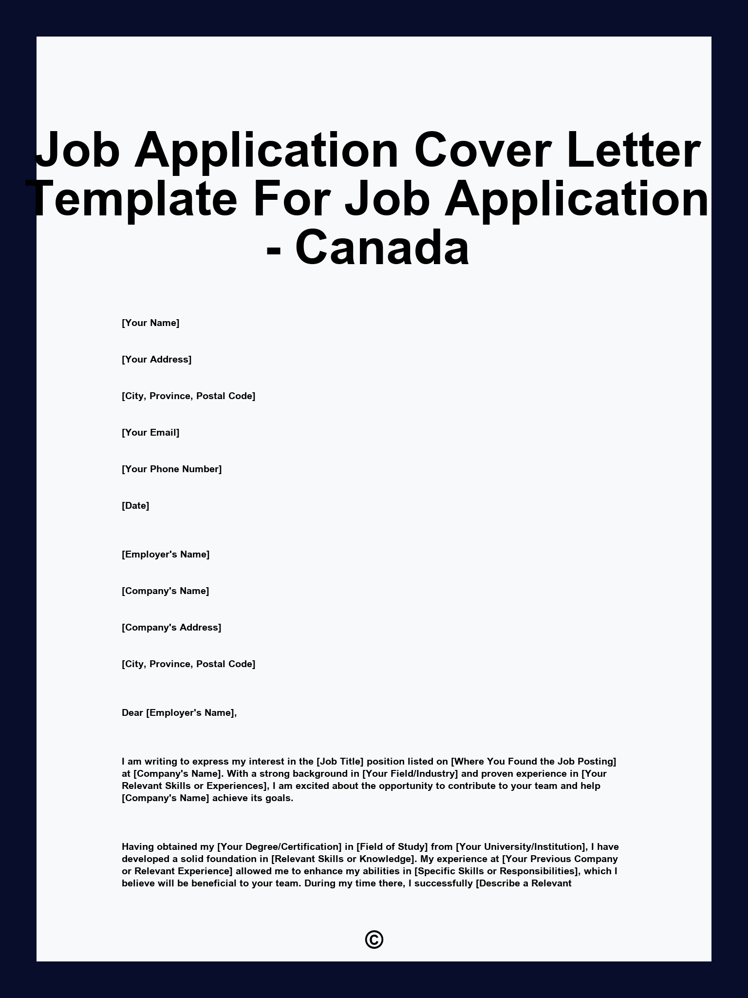 Job Application Cover Letter Template For Job Application - Canada