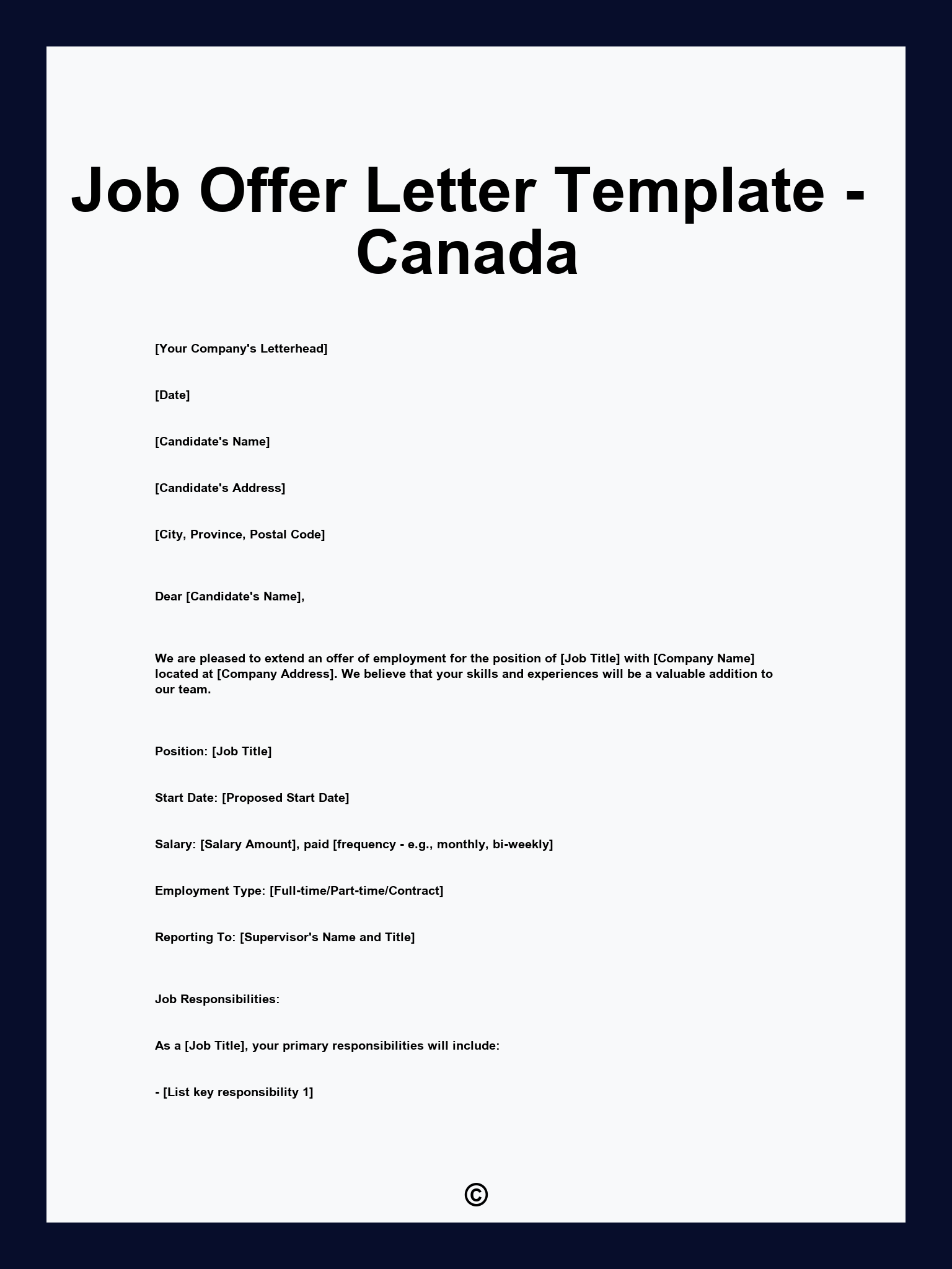 Job Offer Letter Template - Canada