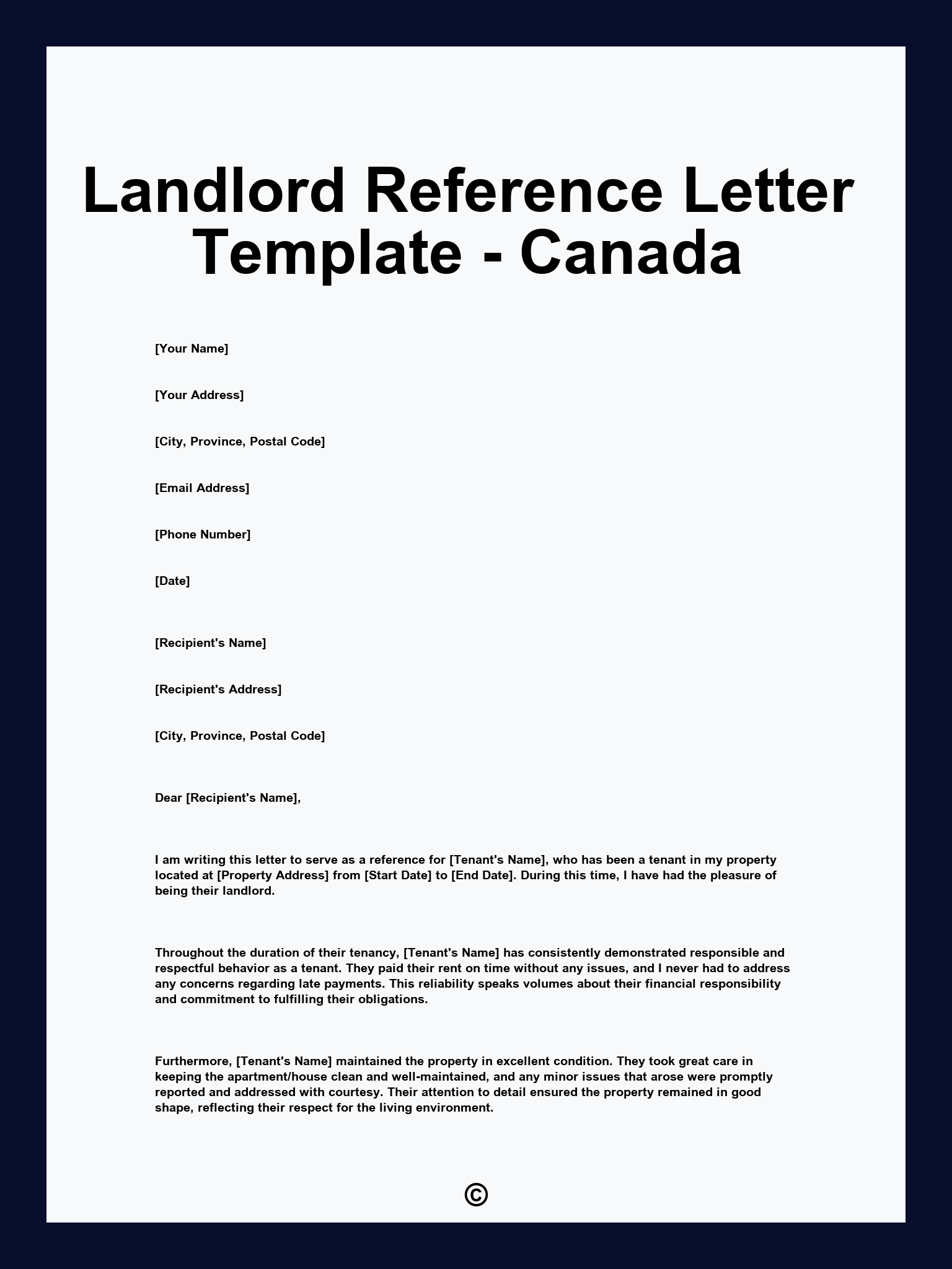 Landlord Reference Letter Template - Canada