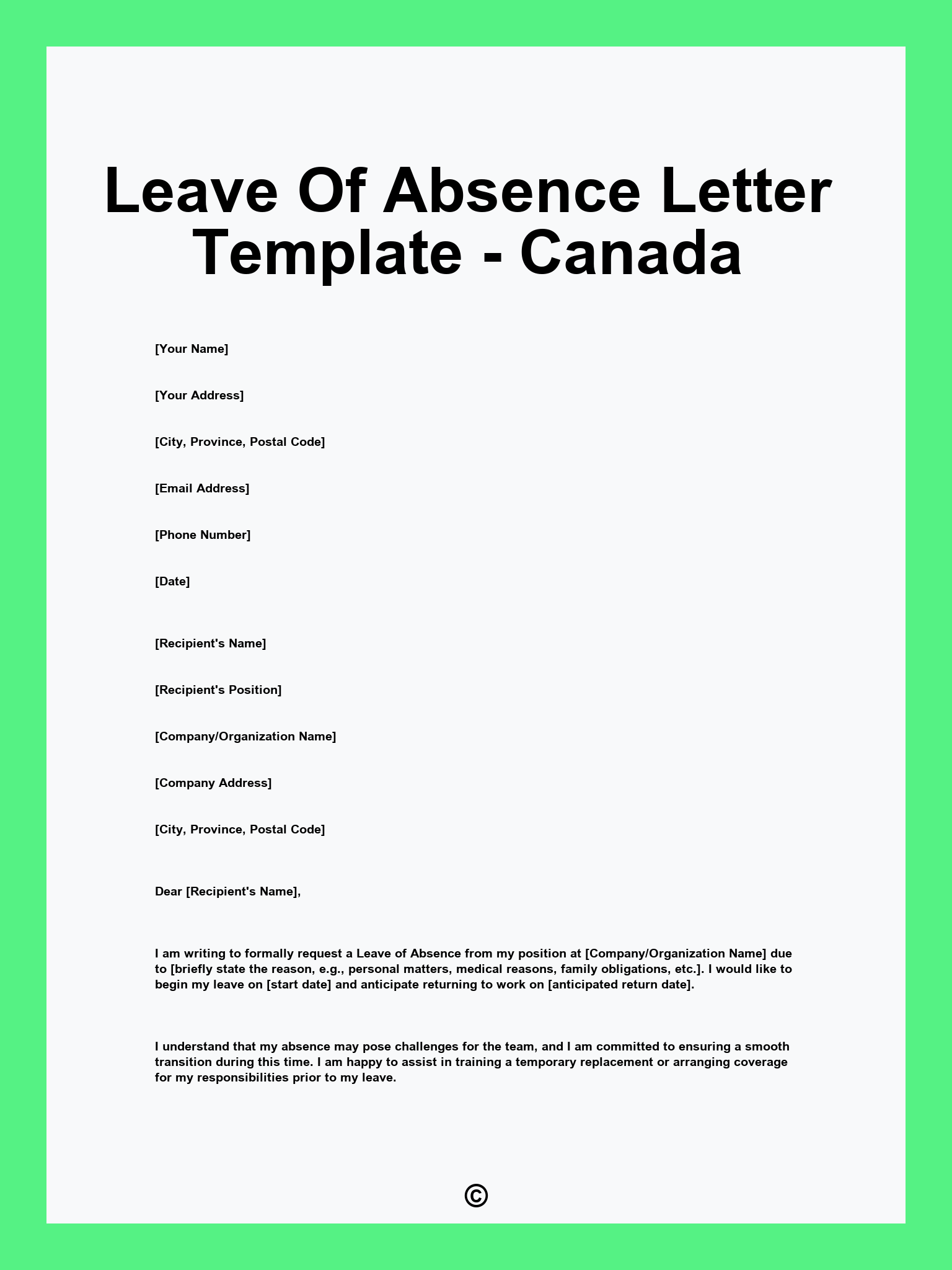 Leave Of Absence Letter Template - Canada