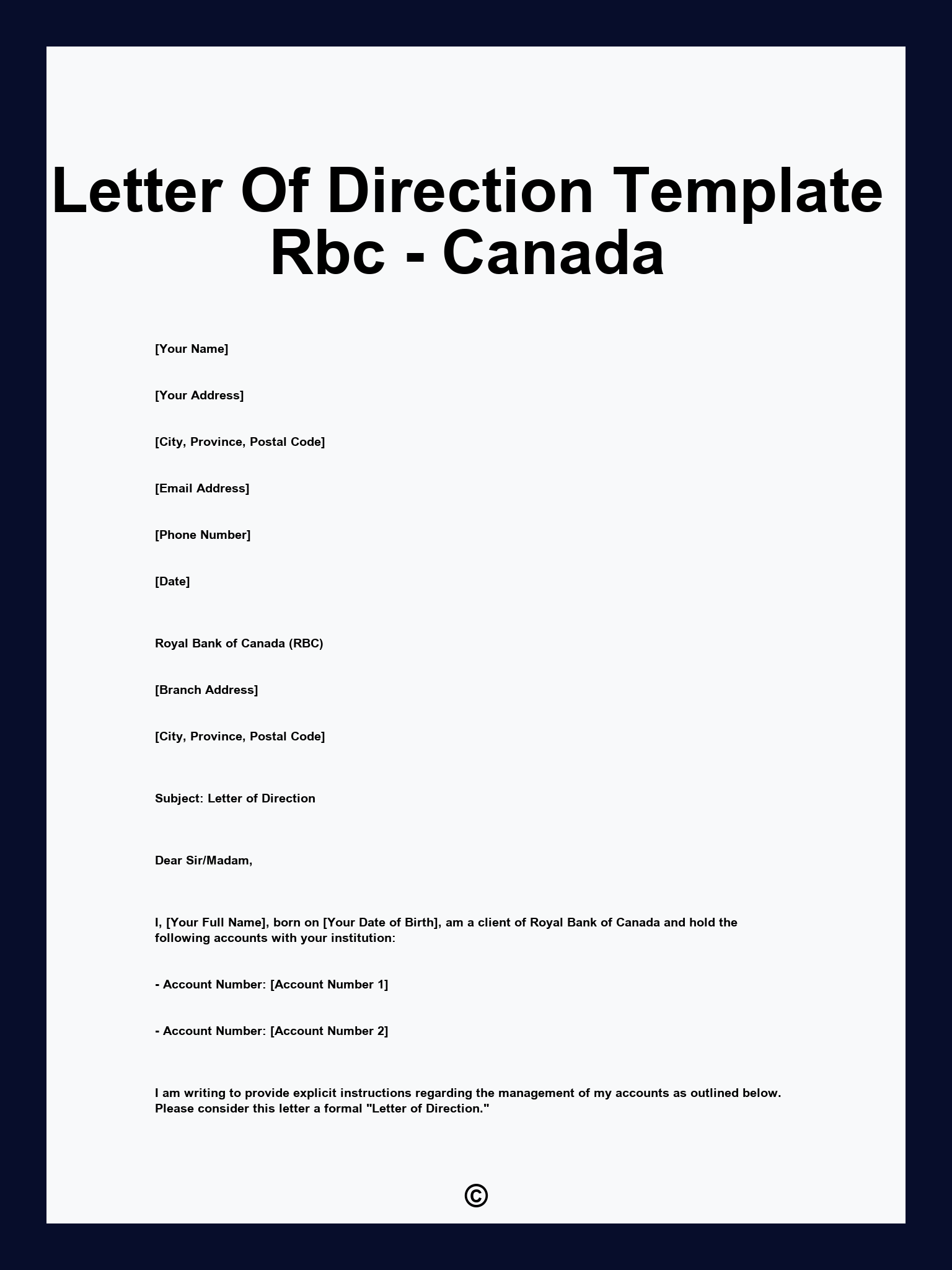Letter Of Direction Template Rbc - Canada