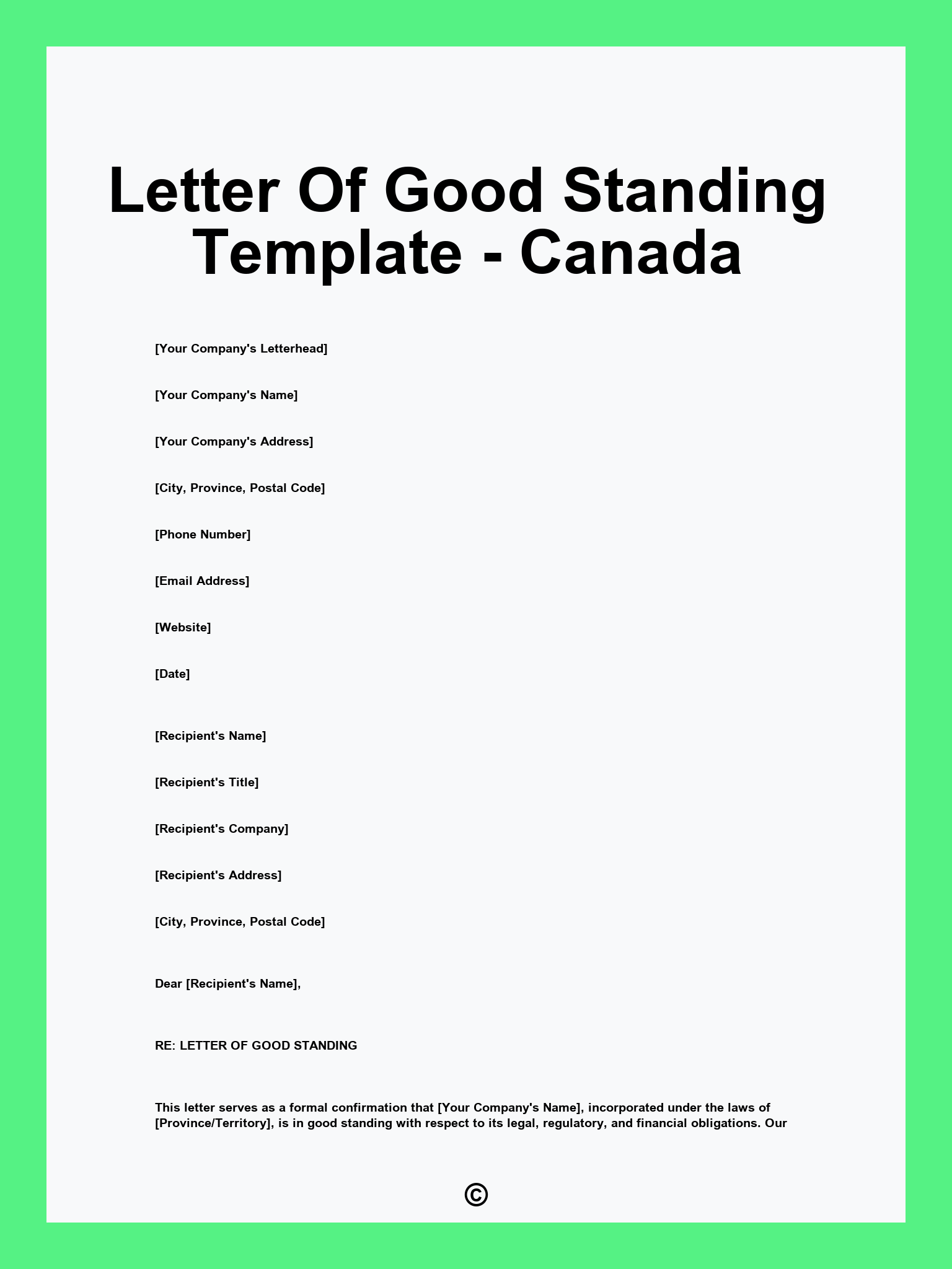 Letter Of Good Standing Template - Canada