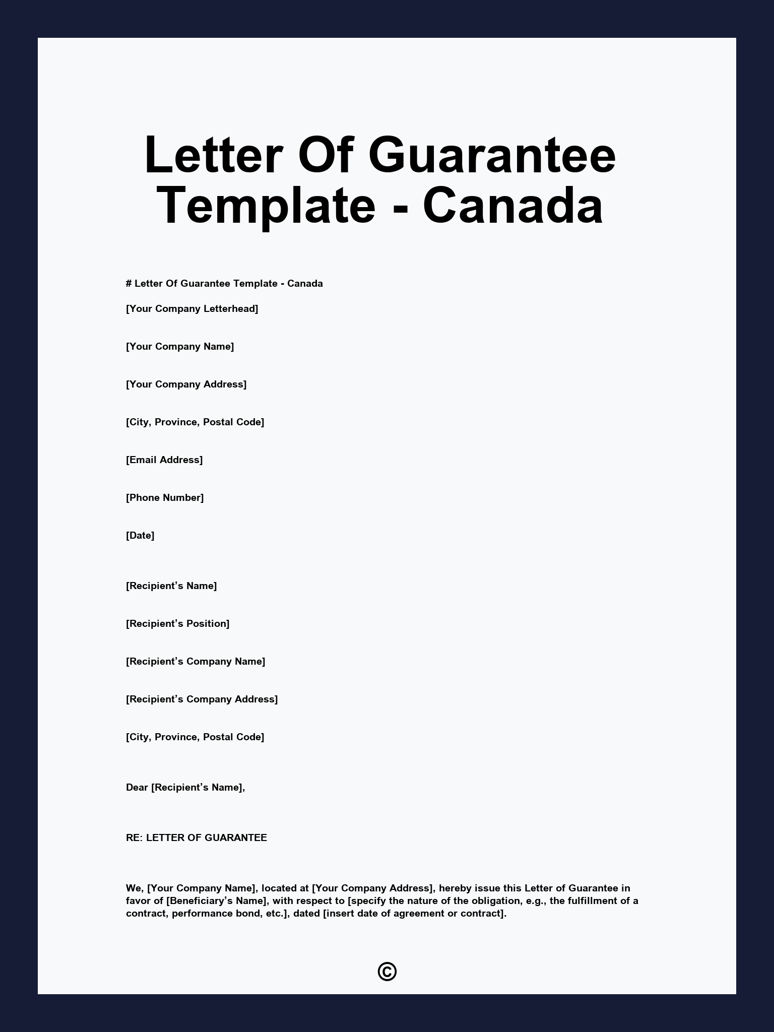 Letter Of Guarantee Template - Canada