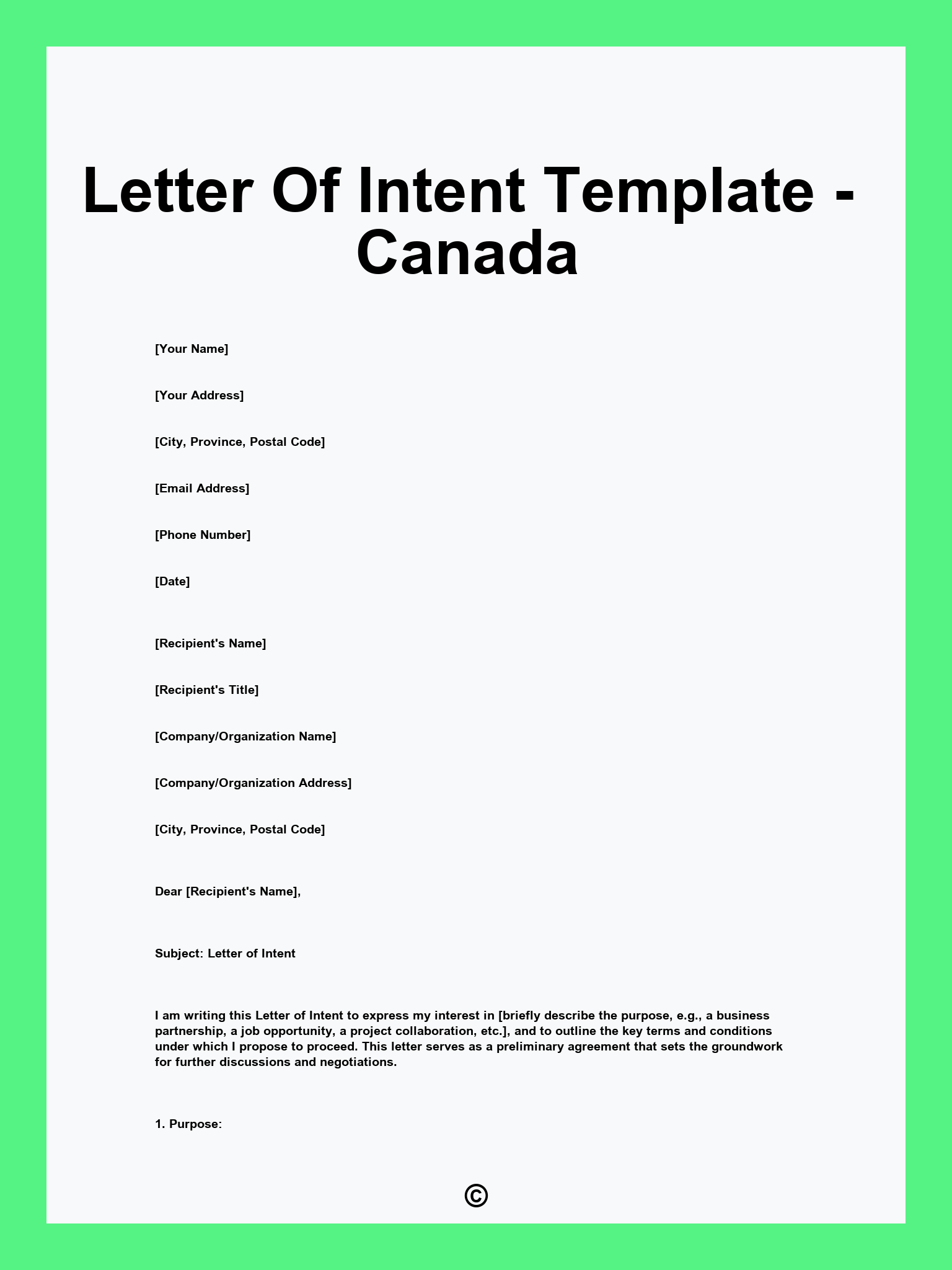 Letter Of Intent Template - Canada