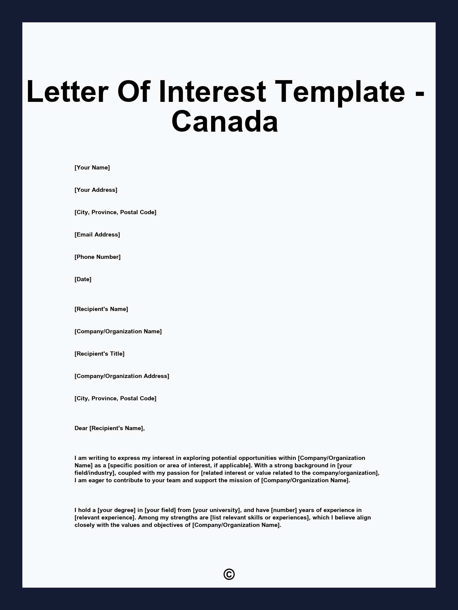 Letter Of Interest Template - Canada