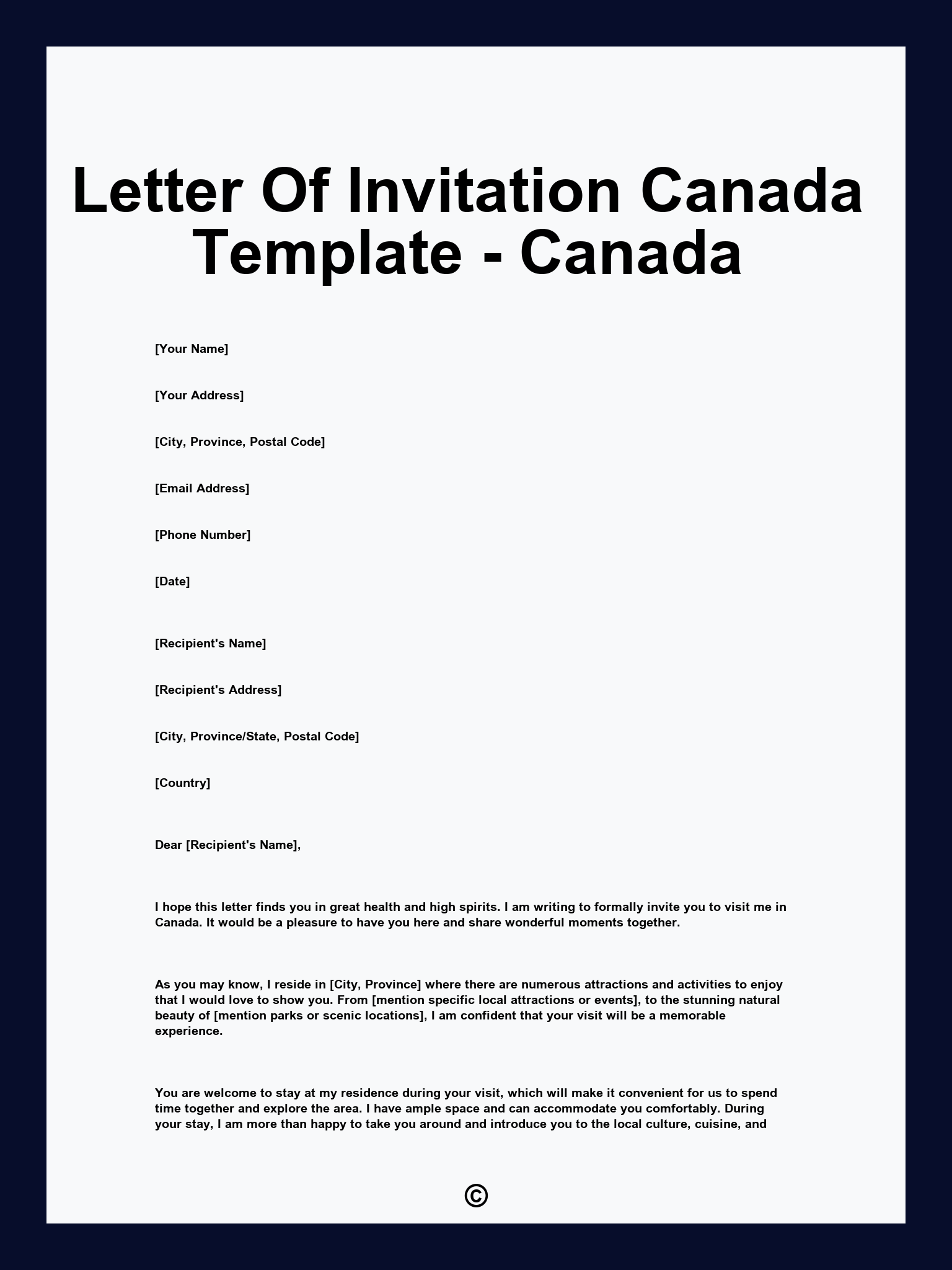 Letter Of Invitation Canada Template - Canada