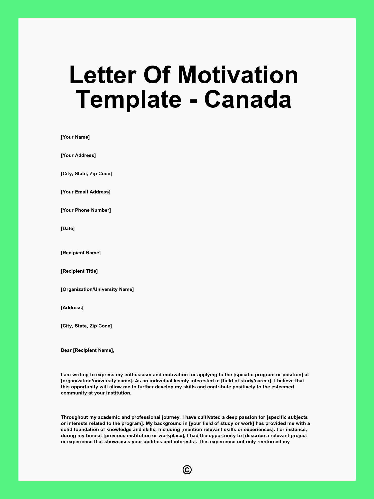 Letter Of Motivation Template - Canada
