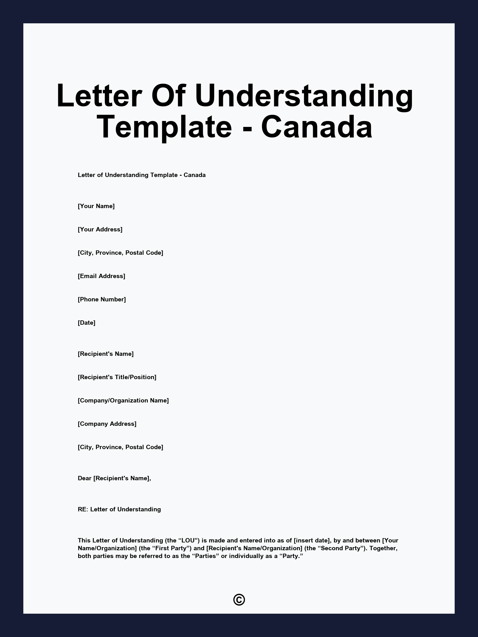 Letter Of Understanding Template - Canada