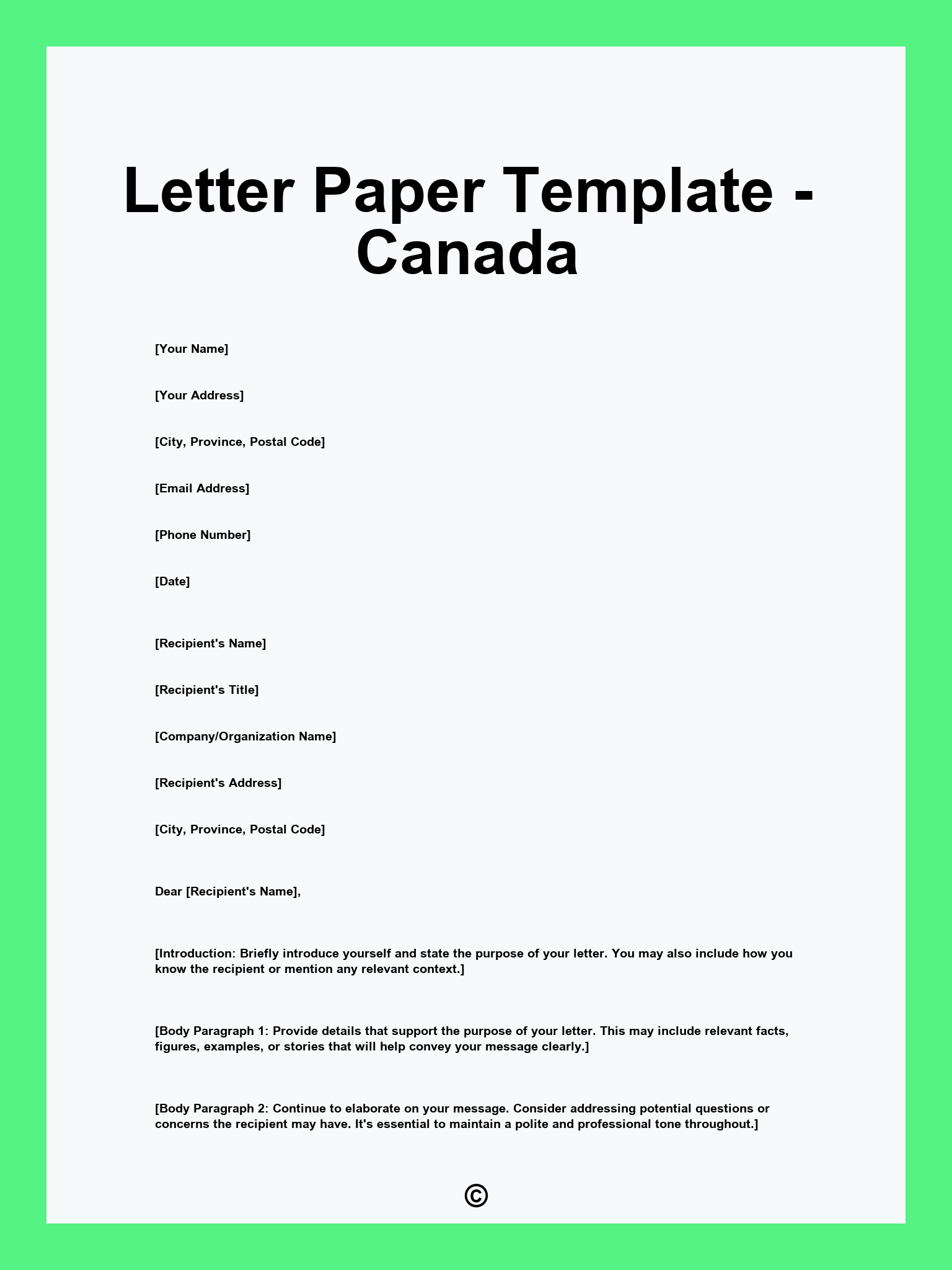 Letter Paper Template - Canada