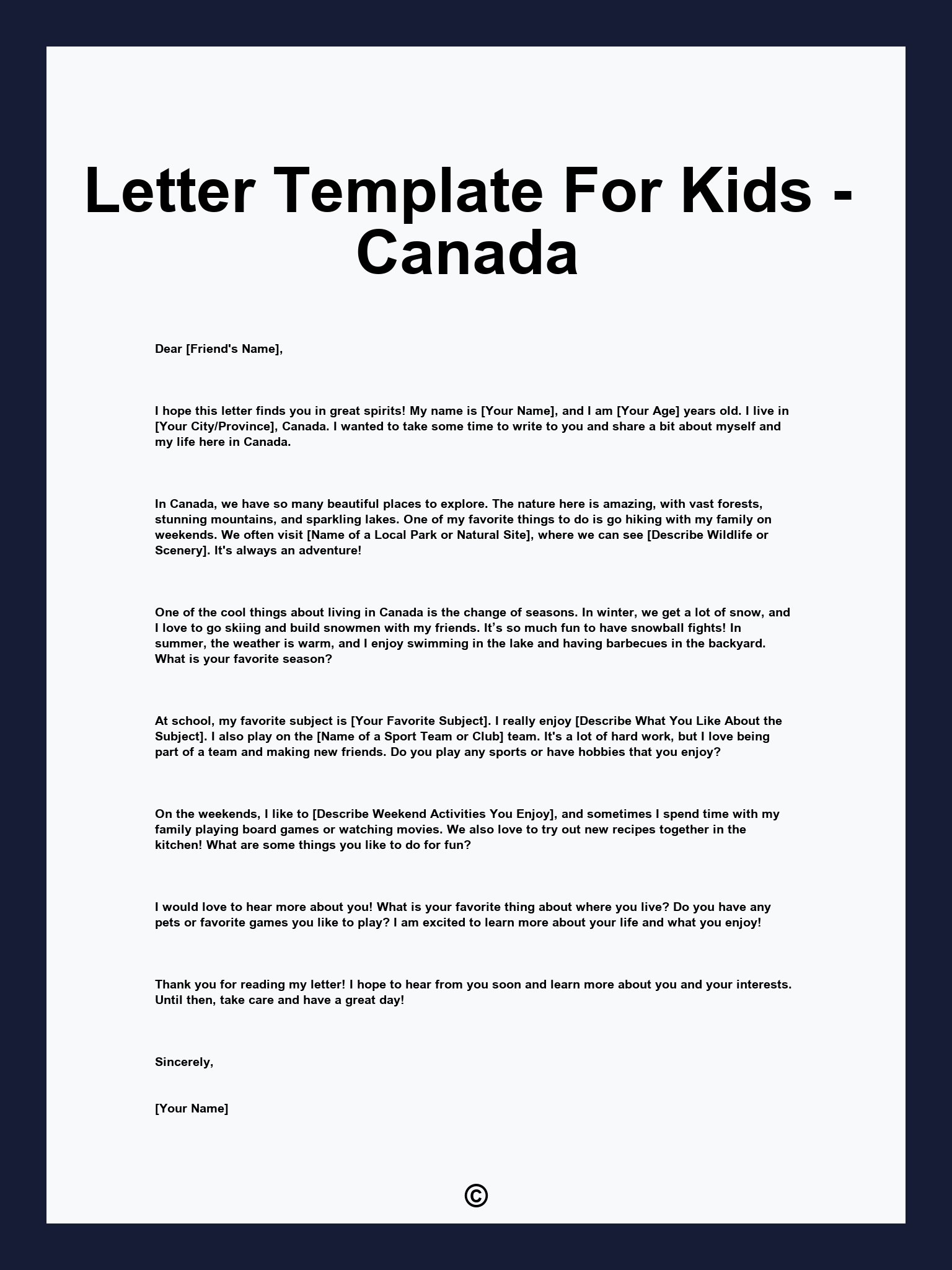 Letter Template For Kids - Canada