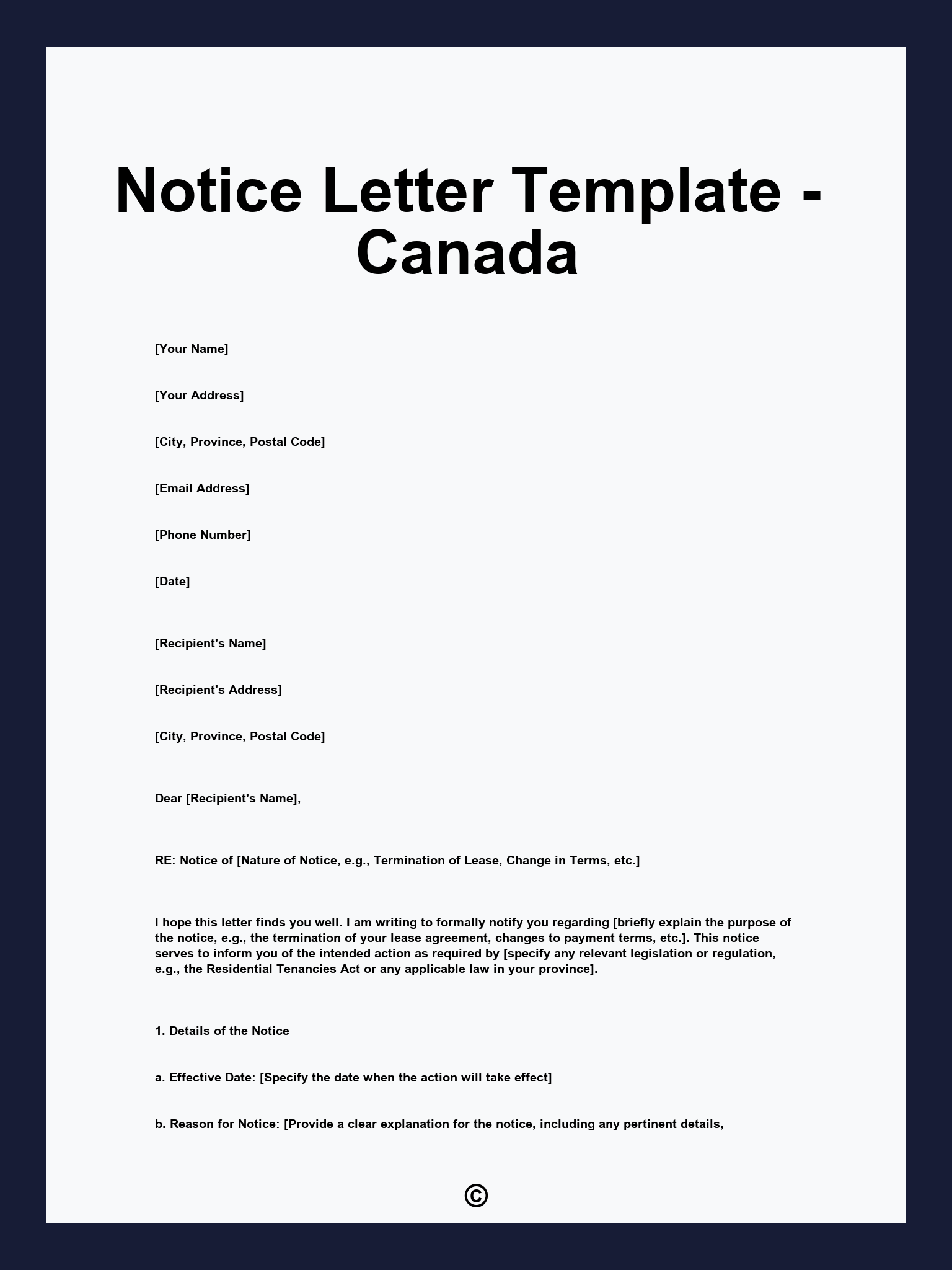 Notice Letter Template - Canada