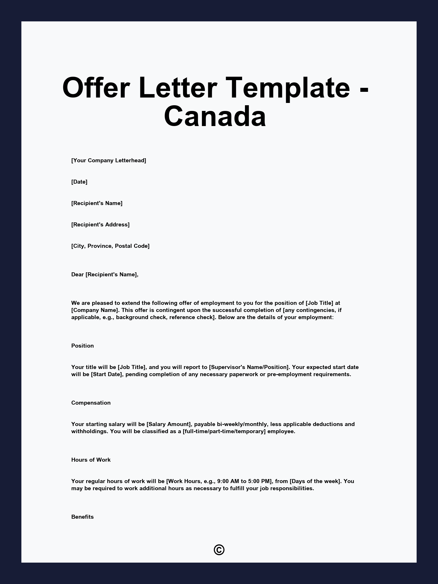 Offer Letter Template - Canada