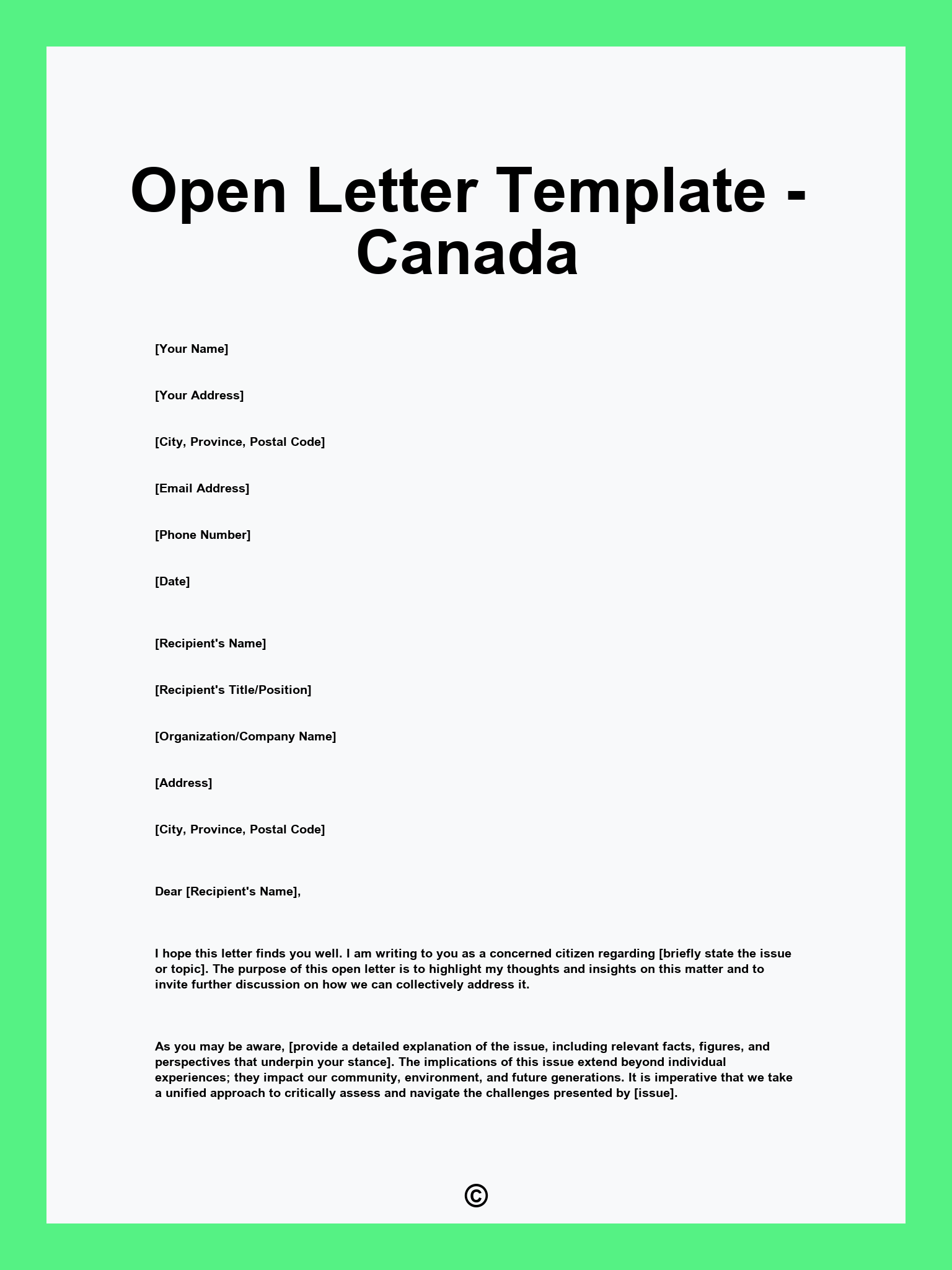 Open Letter Template - Canada