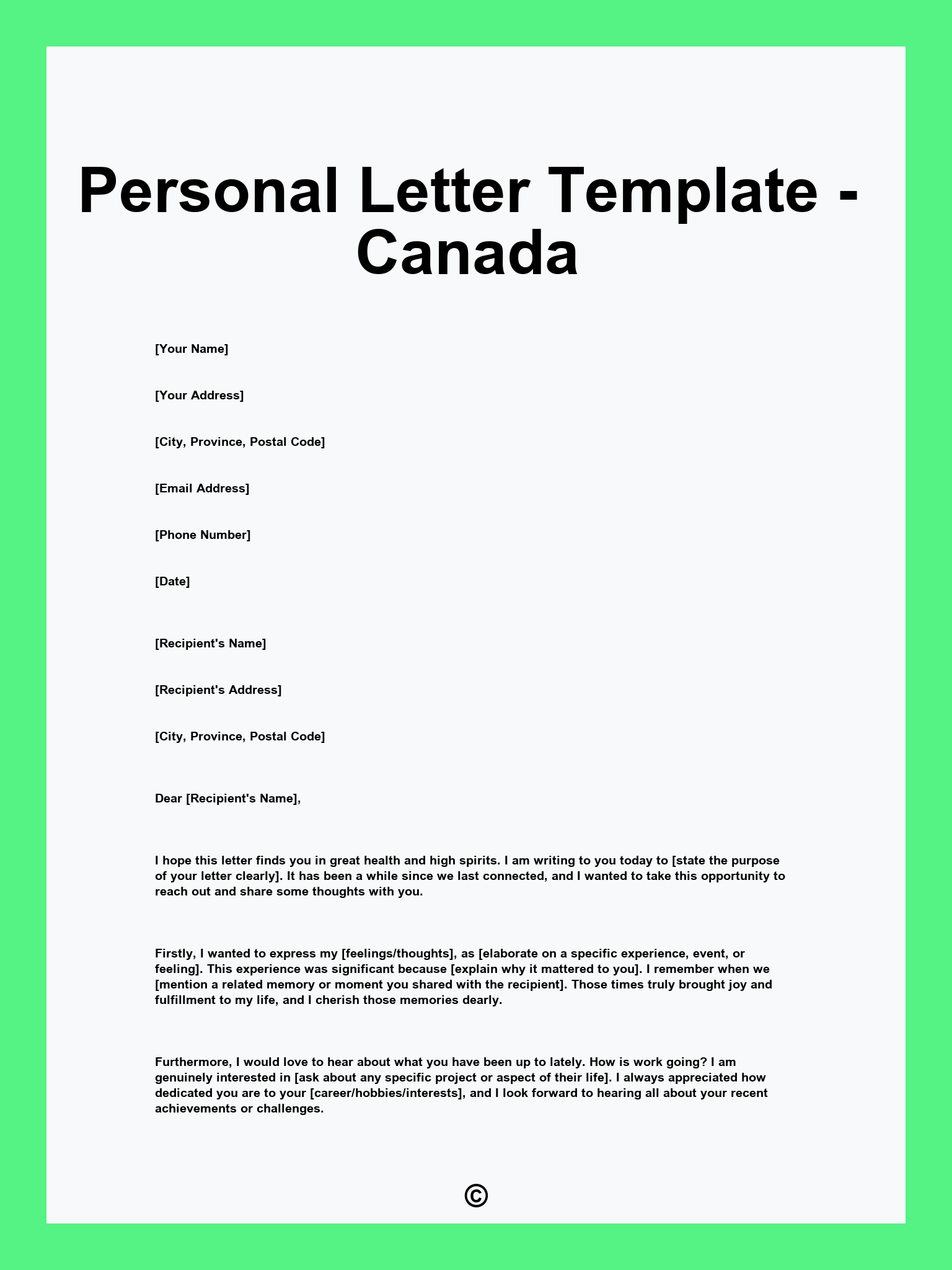 Personal Letter Template - Canada
