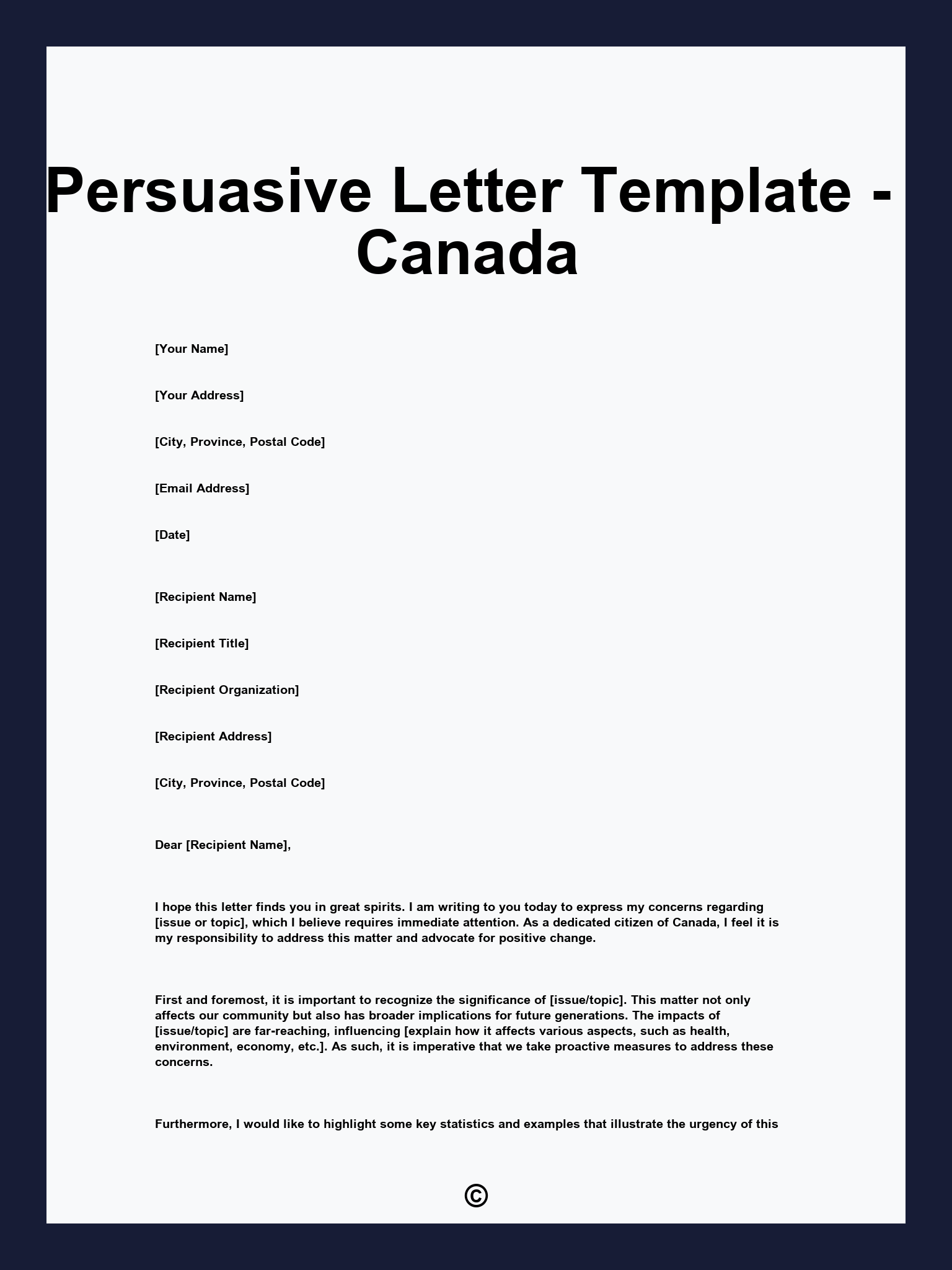 Persuasive Letter Template - Canada
