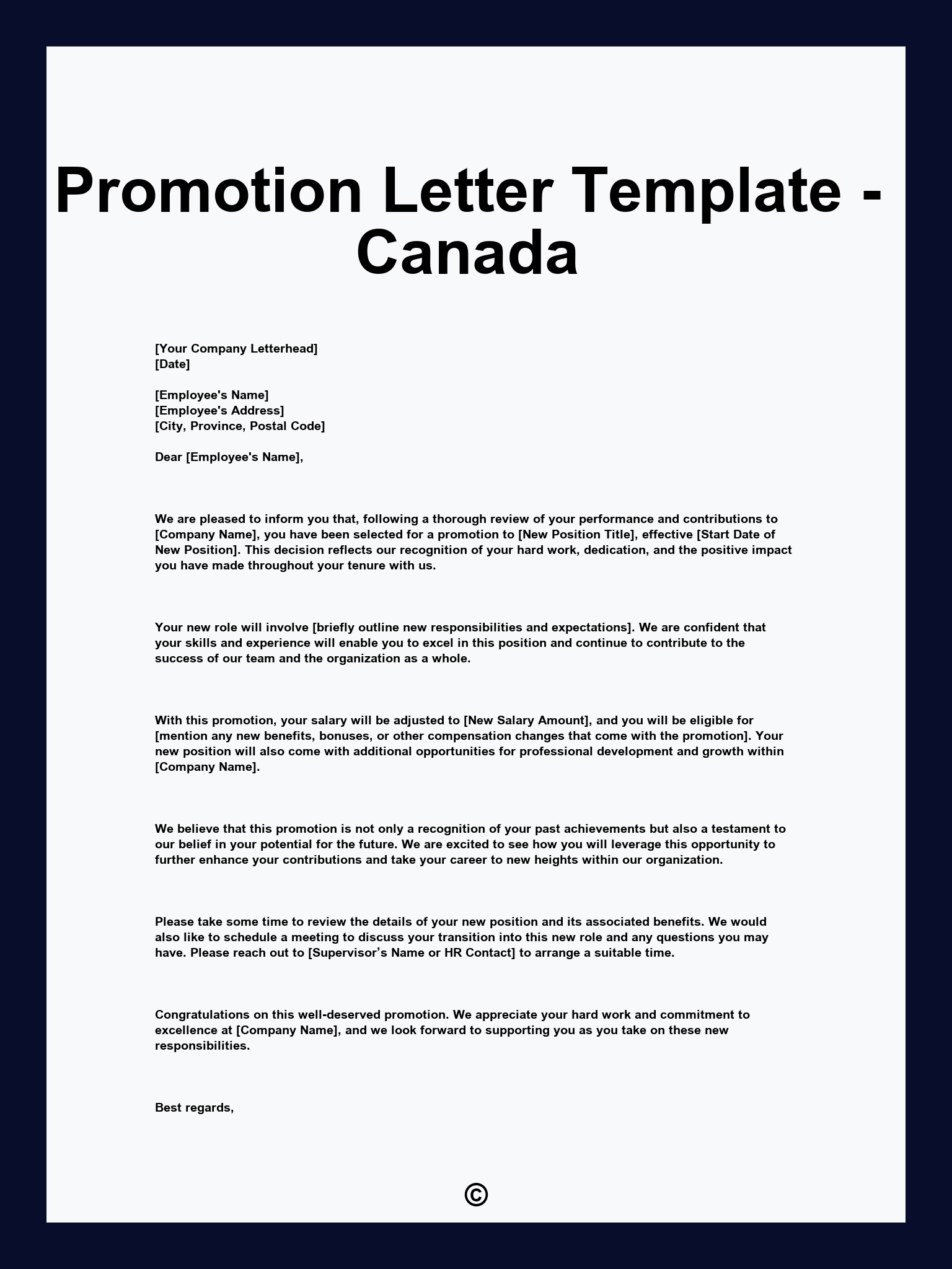 Promotion Letter Template - Canada