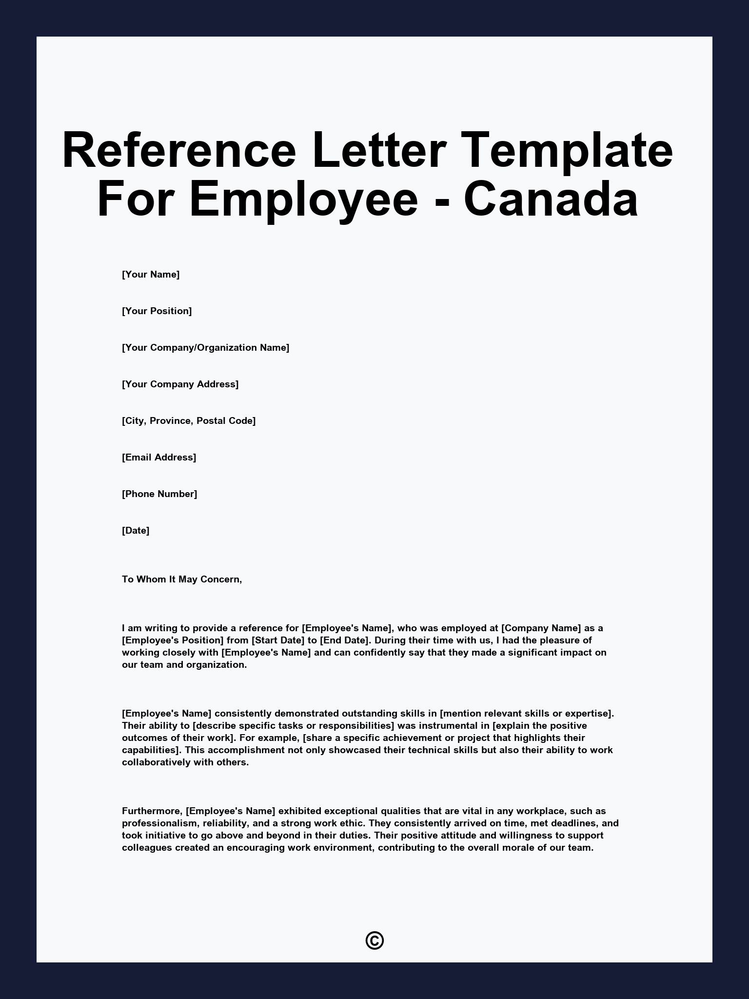 Reference Letter Template For Employee - Canada