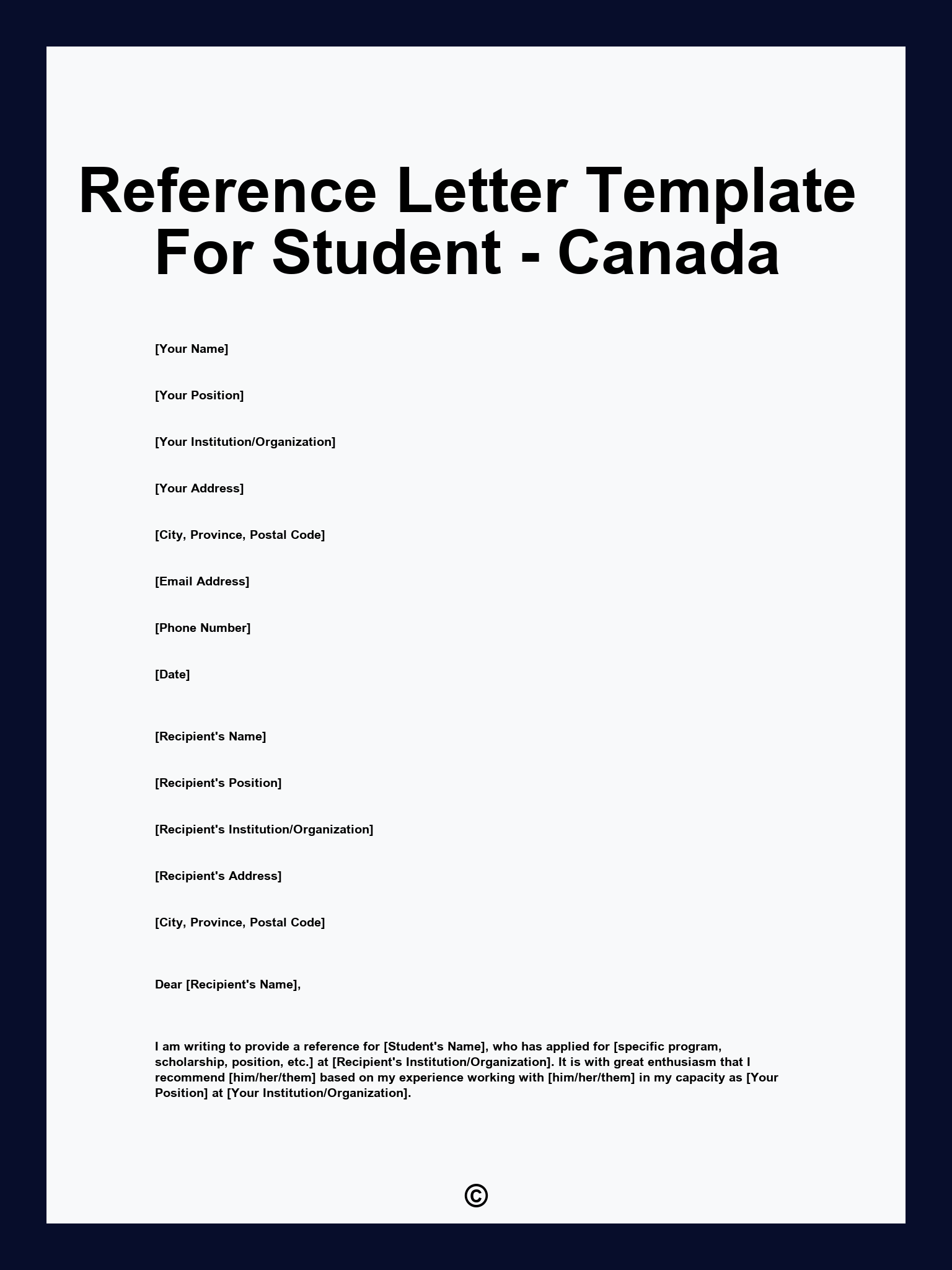 Reference Letter Template For Student - Canada