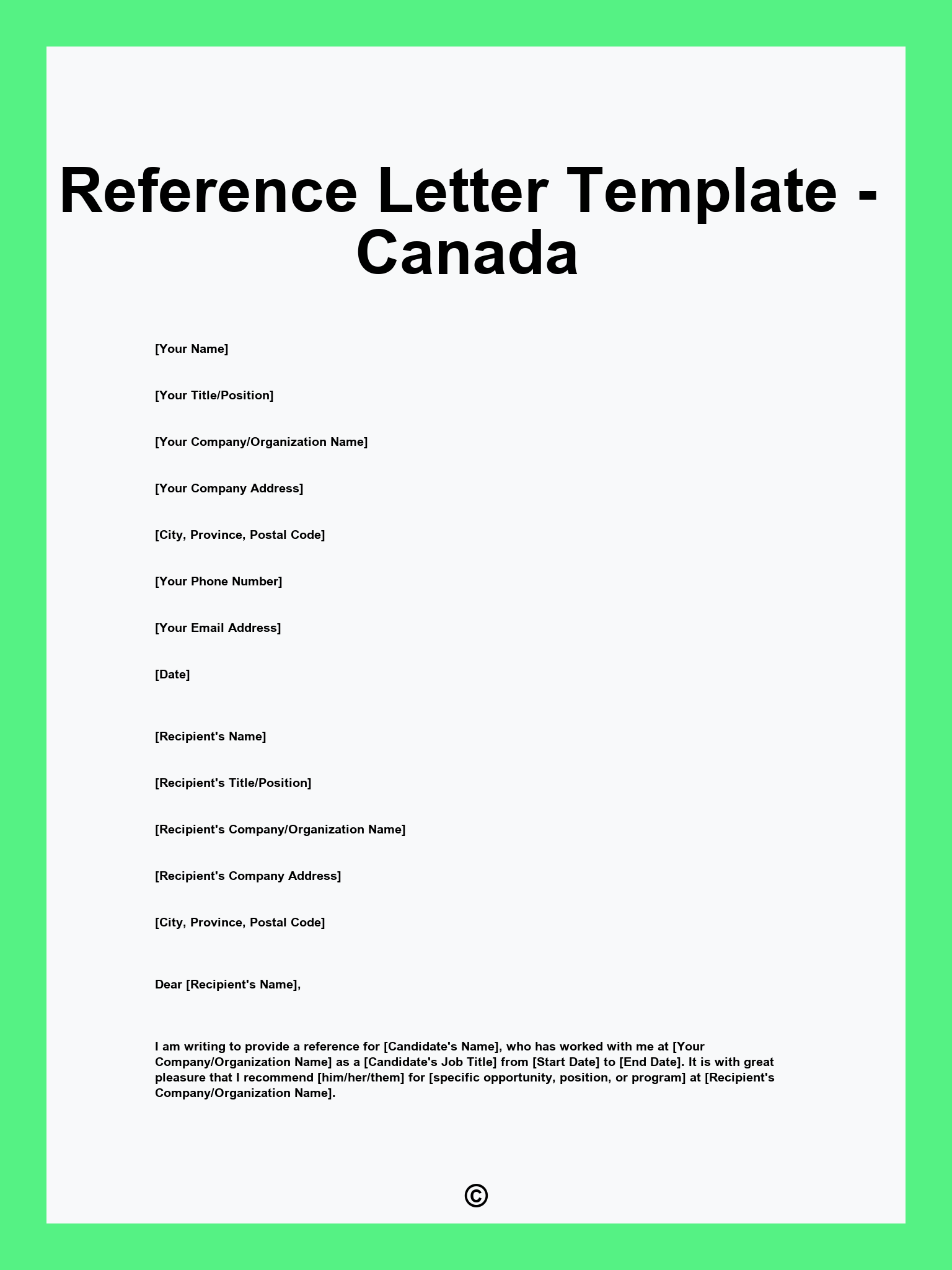 Reference Letter Template - Canada