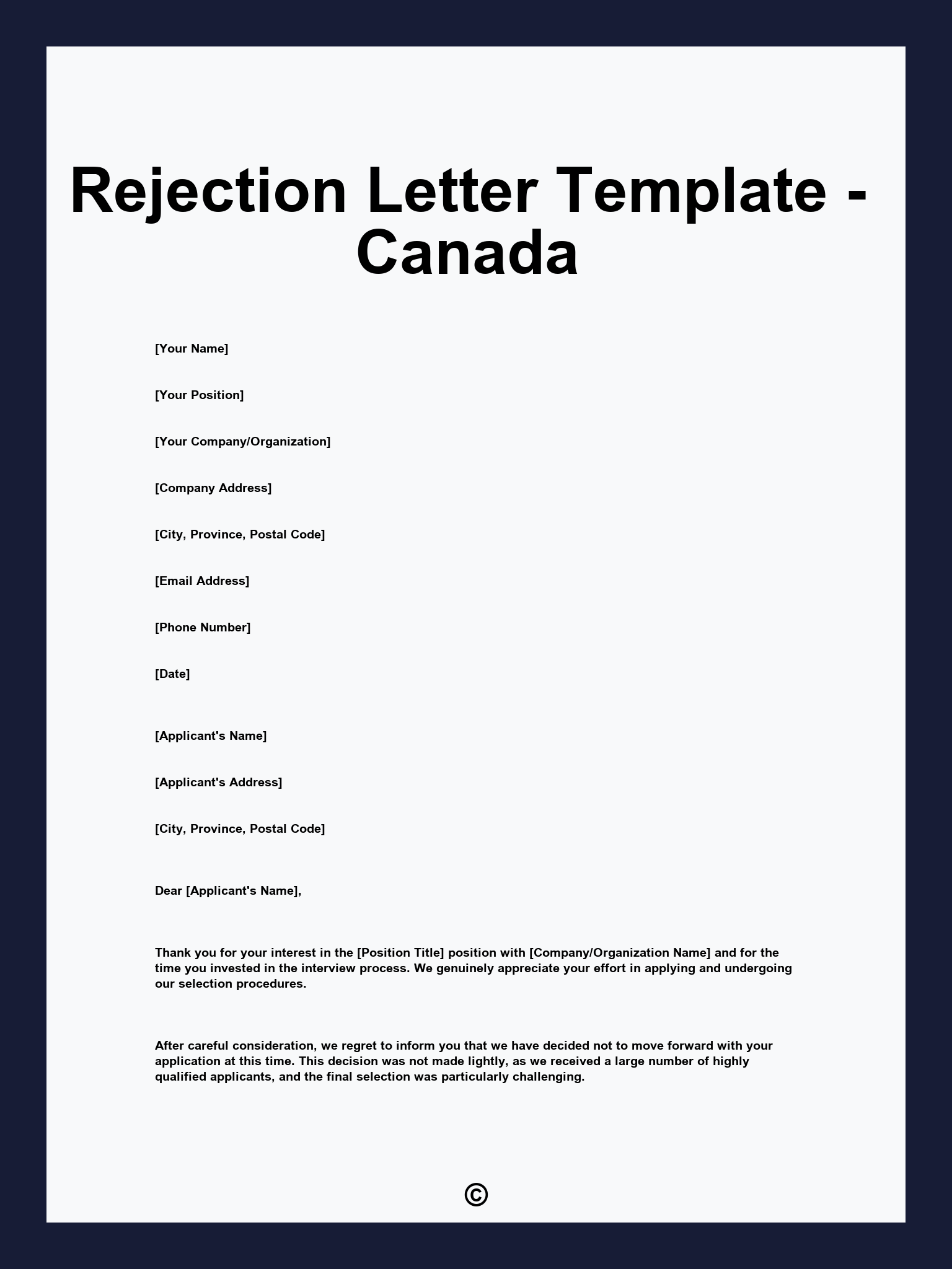 Rejection Letter Template - Canada